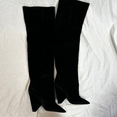 Saint Laurent Brand New £1200 Black Velvet Over The Knee Niki Boots 38