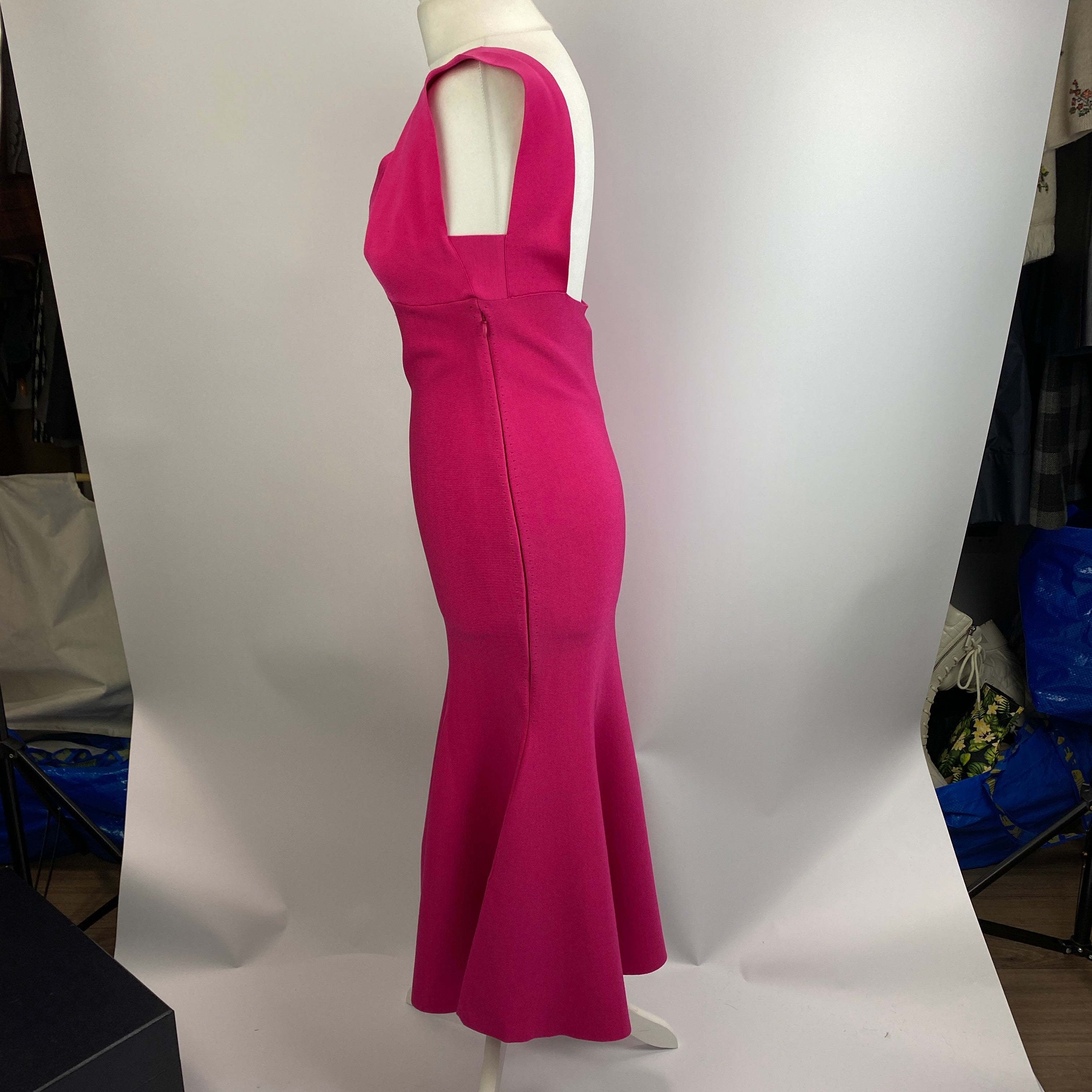 Roland Mouret New £595 Fuchsia Knit Bust Detail Fluted Mermaid Dress M
