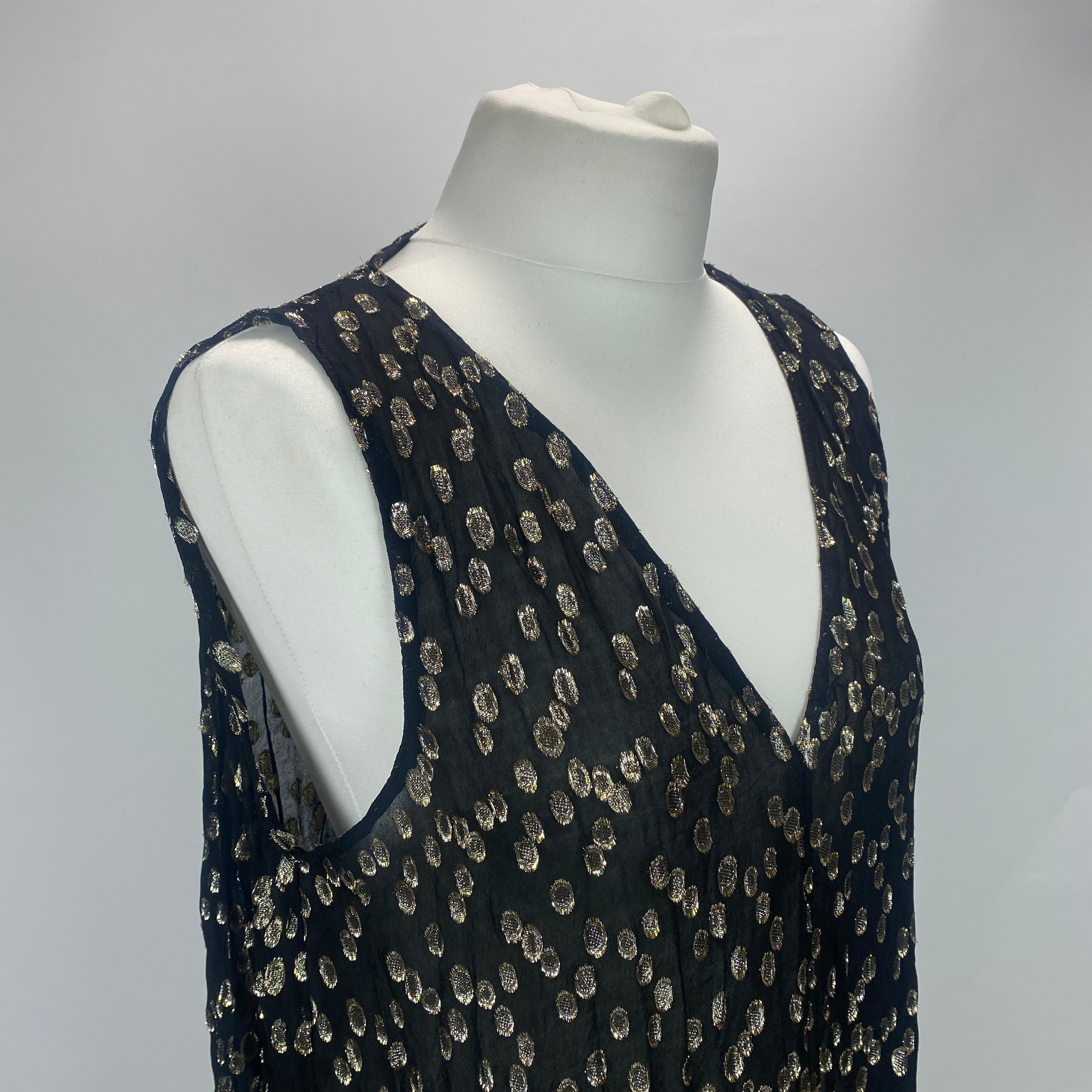 Natalie Martin Black & Metallic Fil Coupe Maxi Dress M