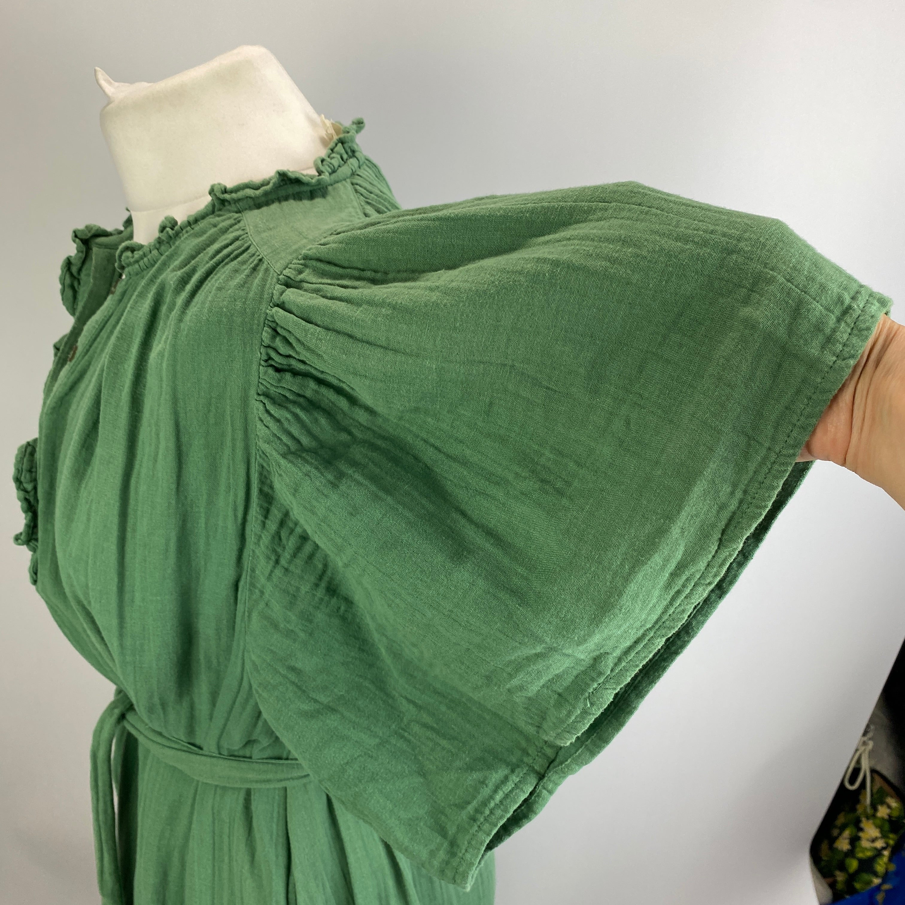 Bellepiece £200 Apple Green Belted Cheesecloth Dress S/M