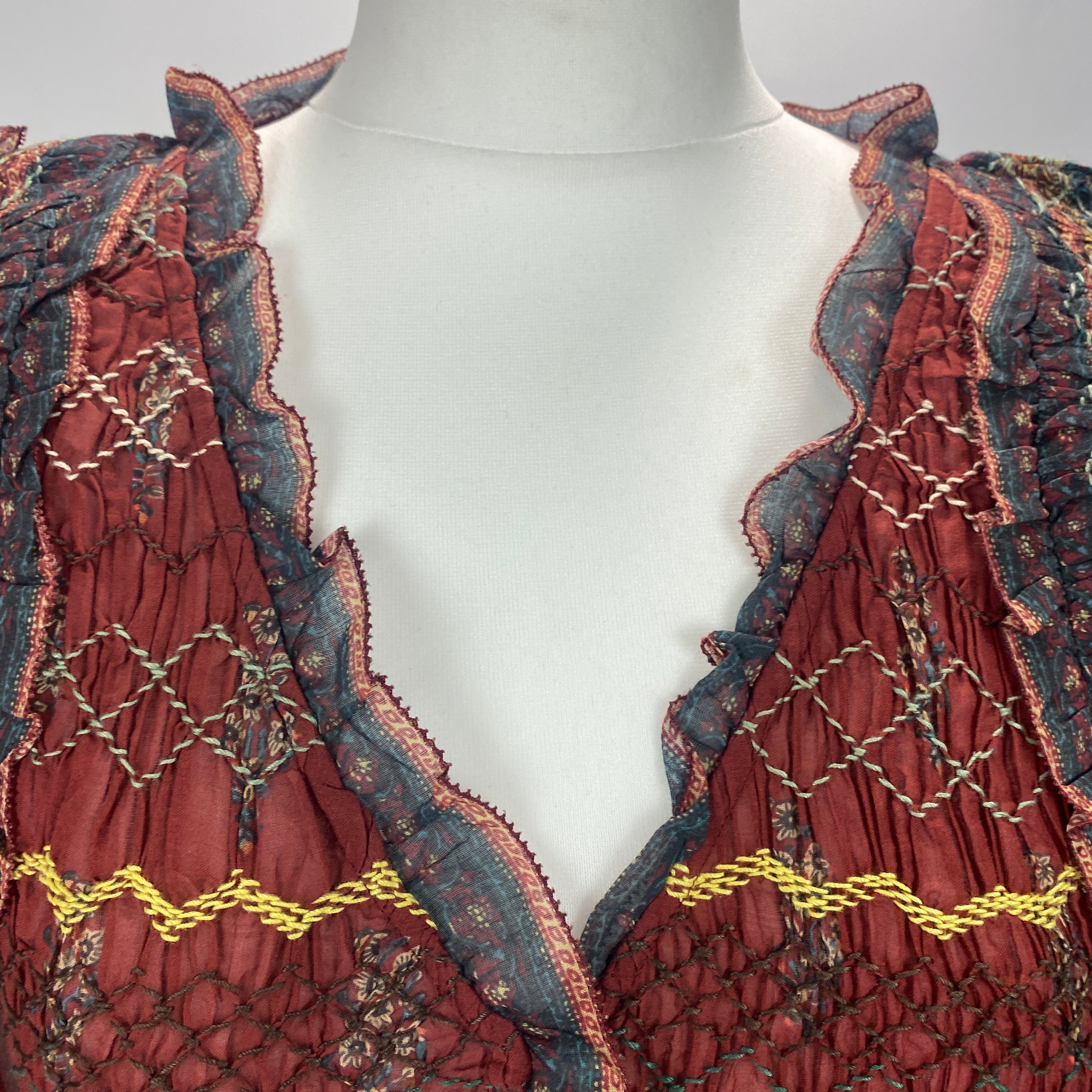 Sea New York Cranberry Cotton Shirred Bodice Dress M