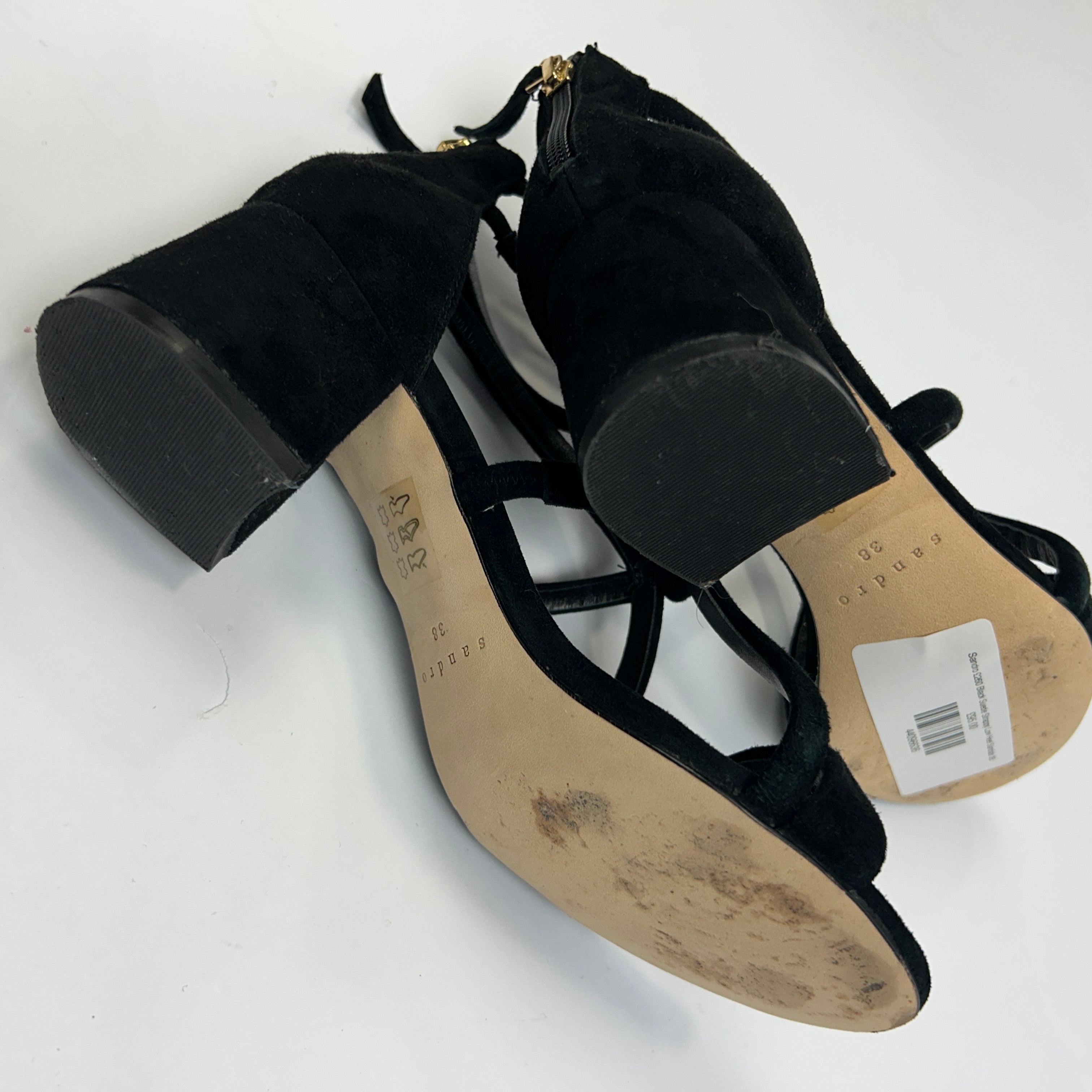 Sandro £260 Black Suede Strappy Low Heel Sandals 38