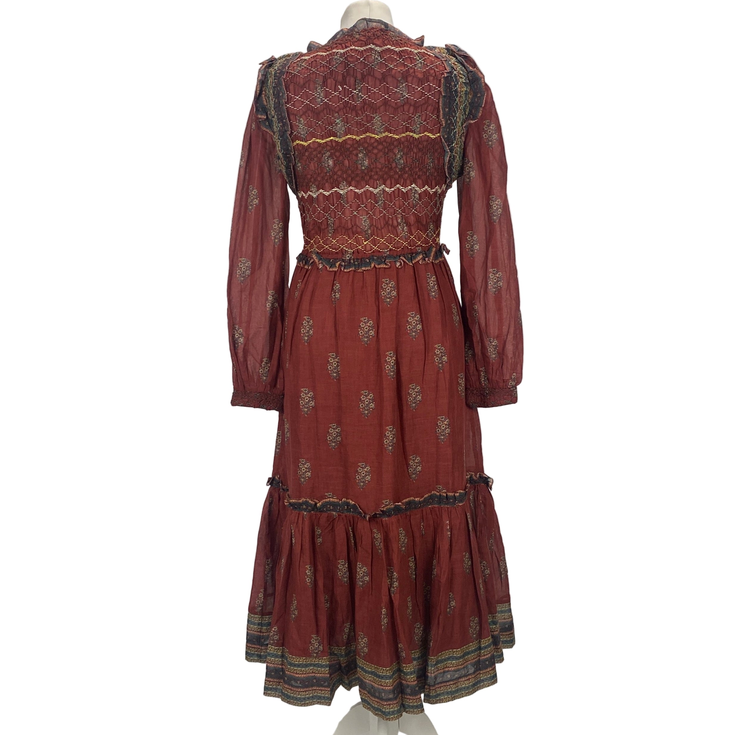 Sea New York Cranberry Cotton Shirred Bodice Dress M