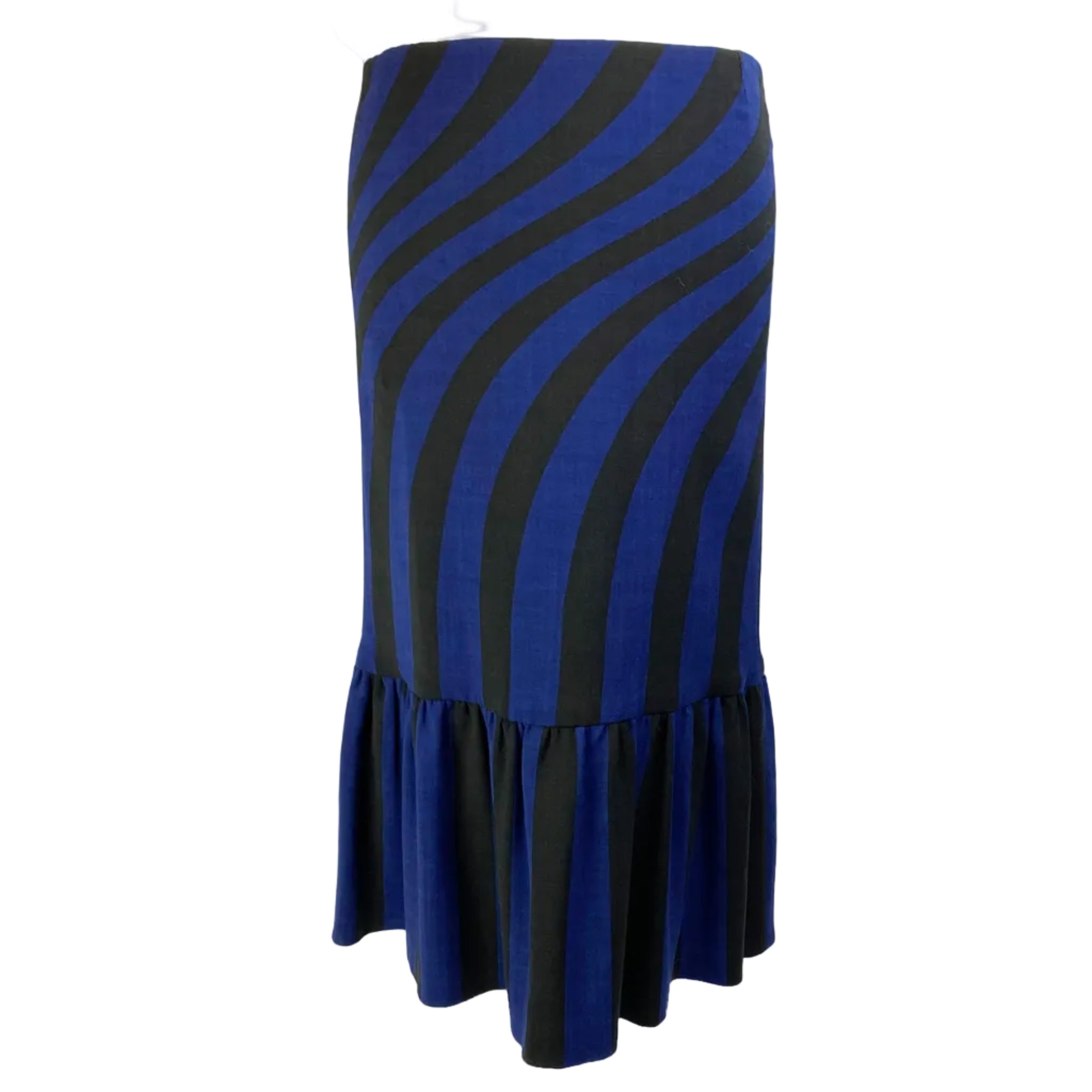 Dries Van Noten Black & Navy Stripe Tiered Pencil Skirt S