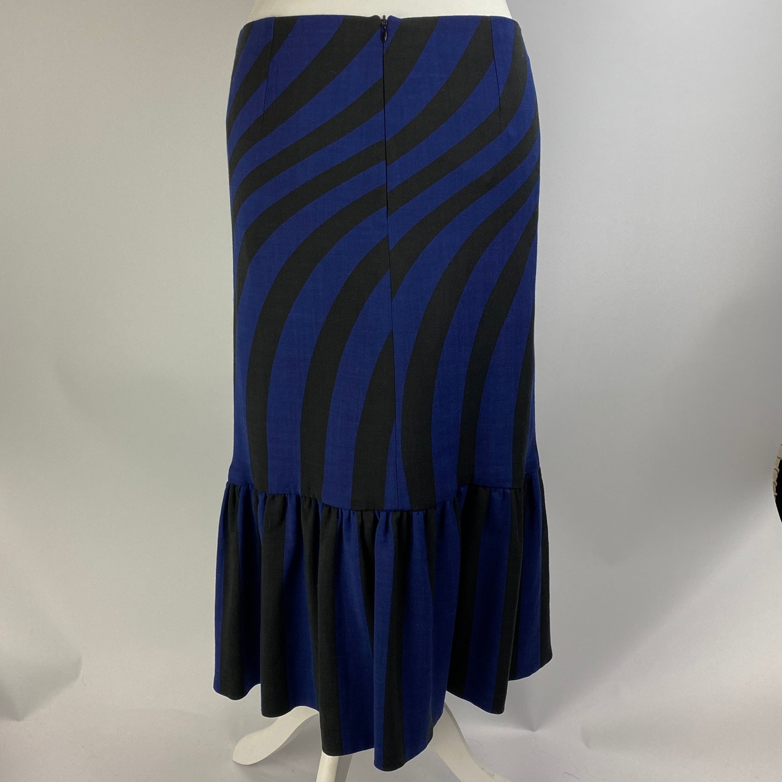 Dries Van Noten Black & Navy Stripe Tiered Pencil Skirt S