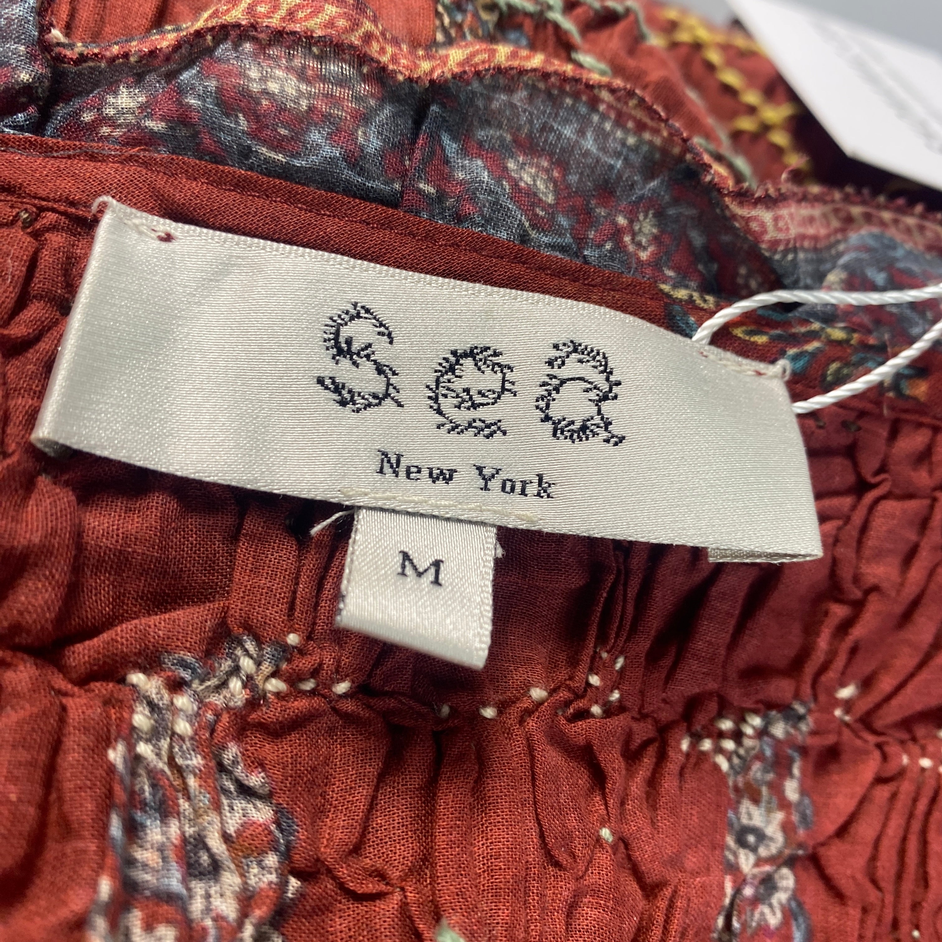 Sea New York Cranberry Cotton Shirred Bodice Dress M