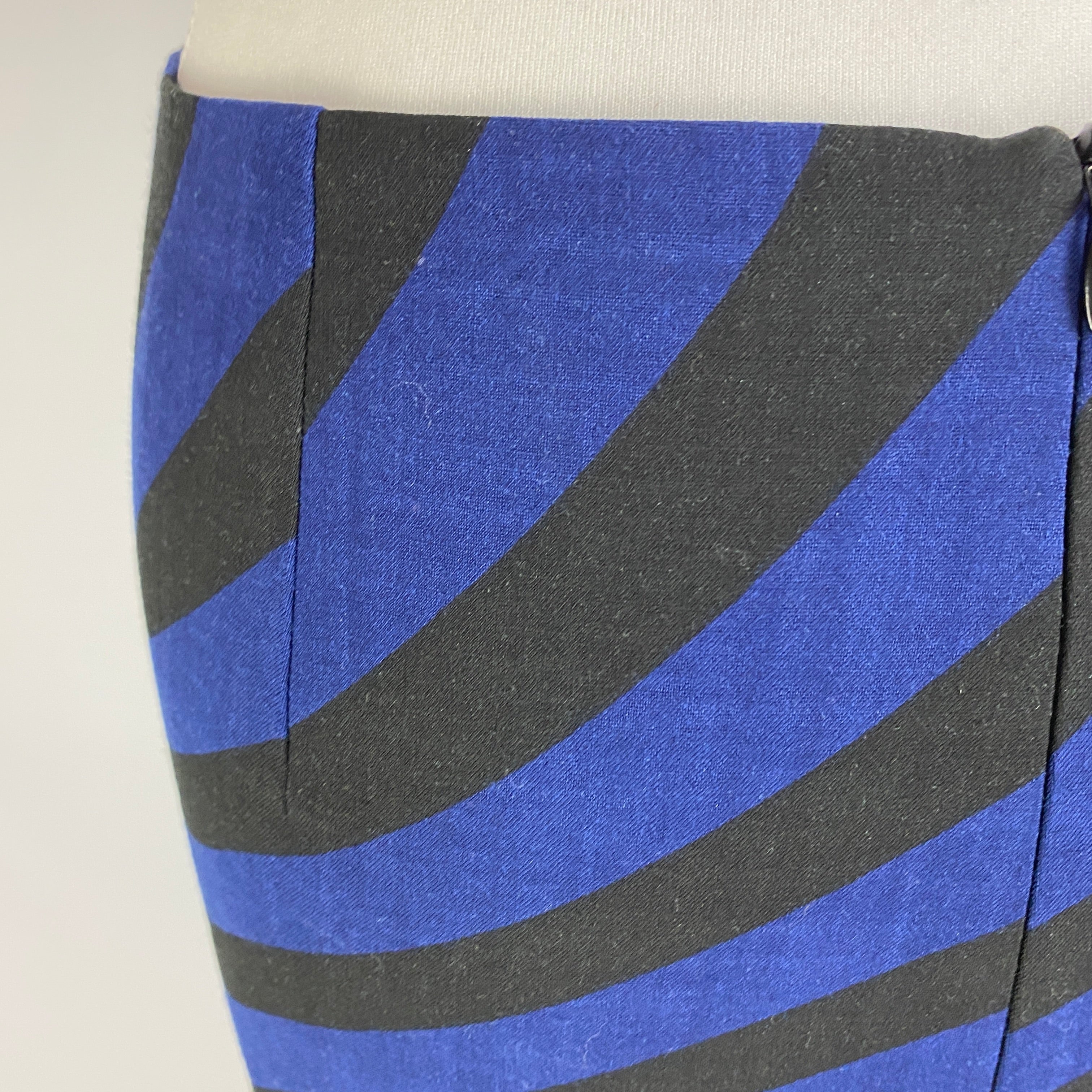 Dries Van Noten Black & Navy Stripe Tiered Pencil Skirt S