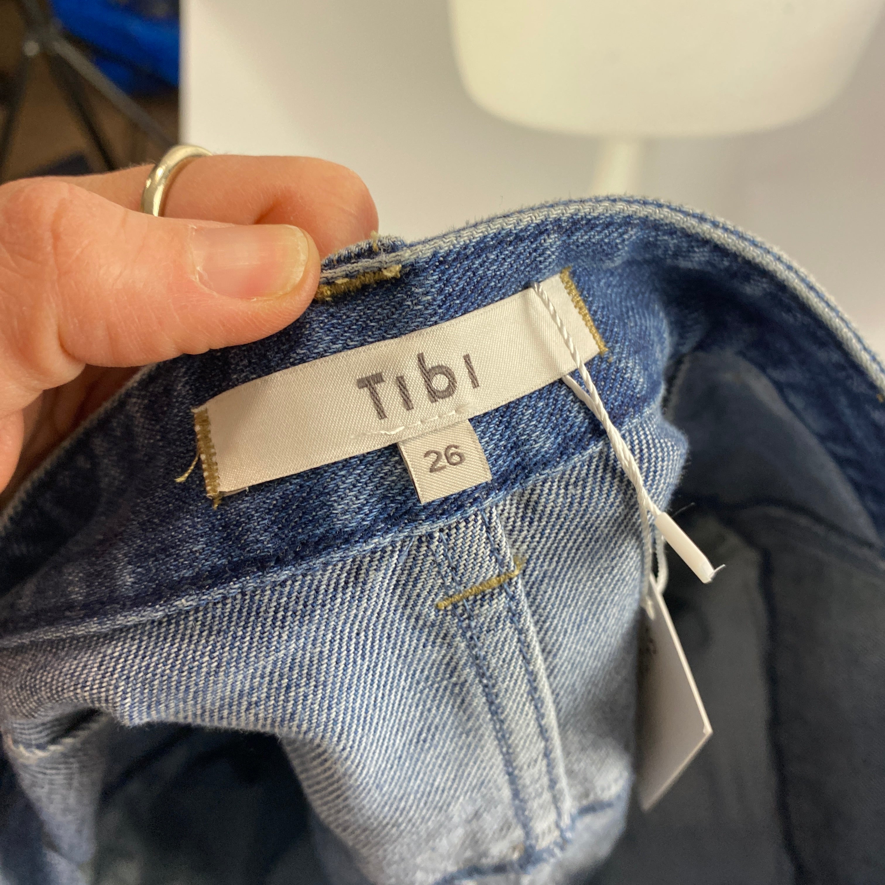 Tibi Vintaged Denim Double Waist Straight Skirt 26