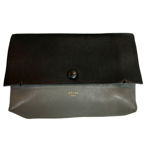 Celine Grey & Black Colourblock Leather Clutch Bag