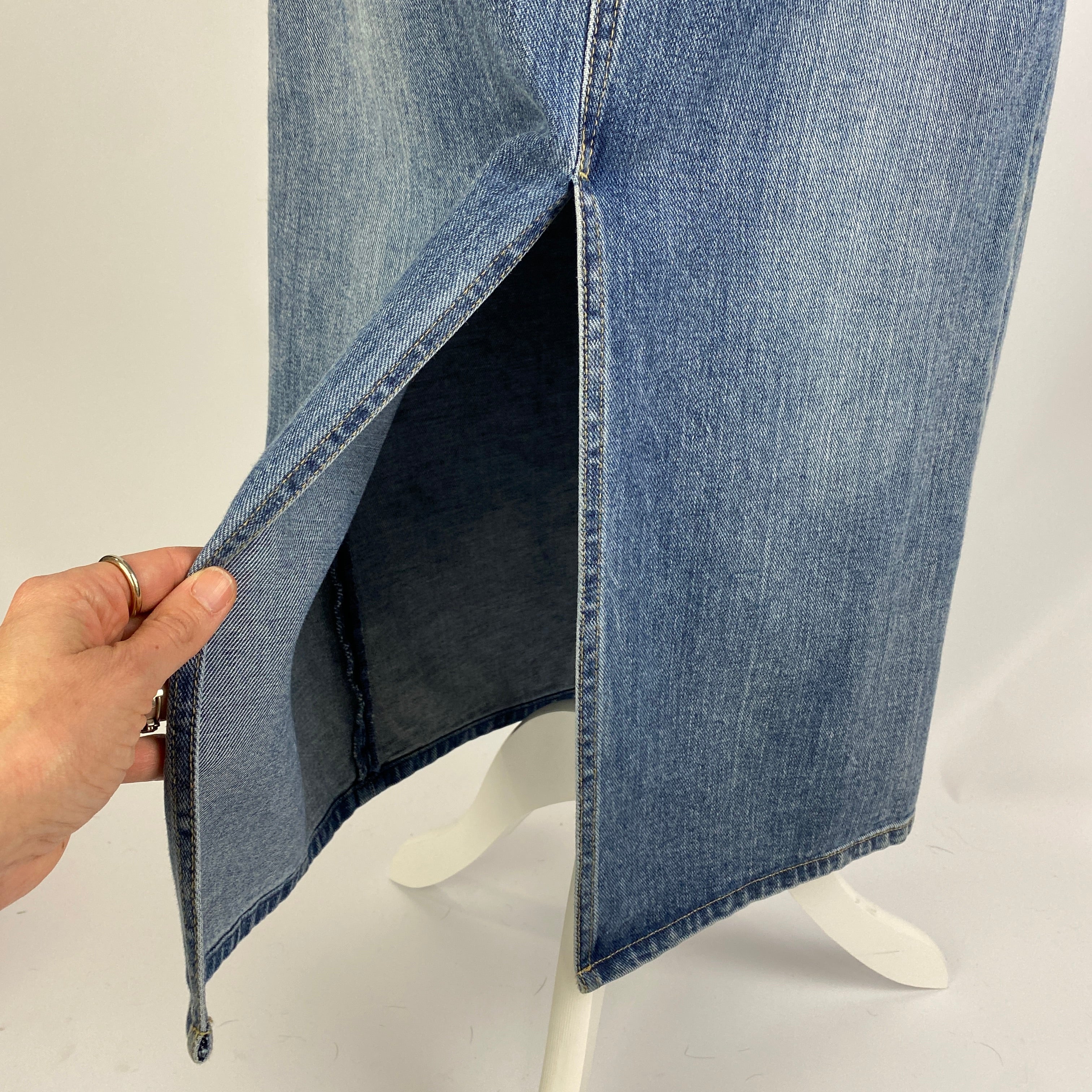 Tibi Vintaged Denim Double Waist Straight Skirt 26