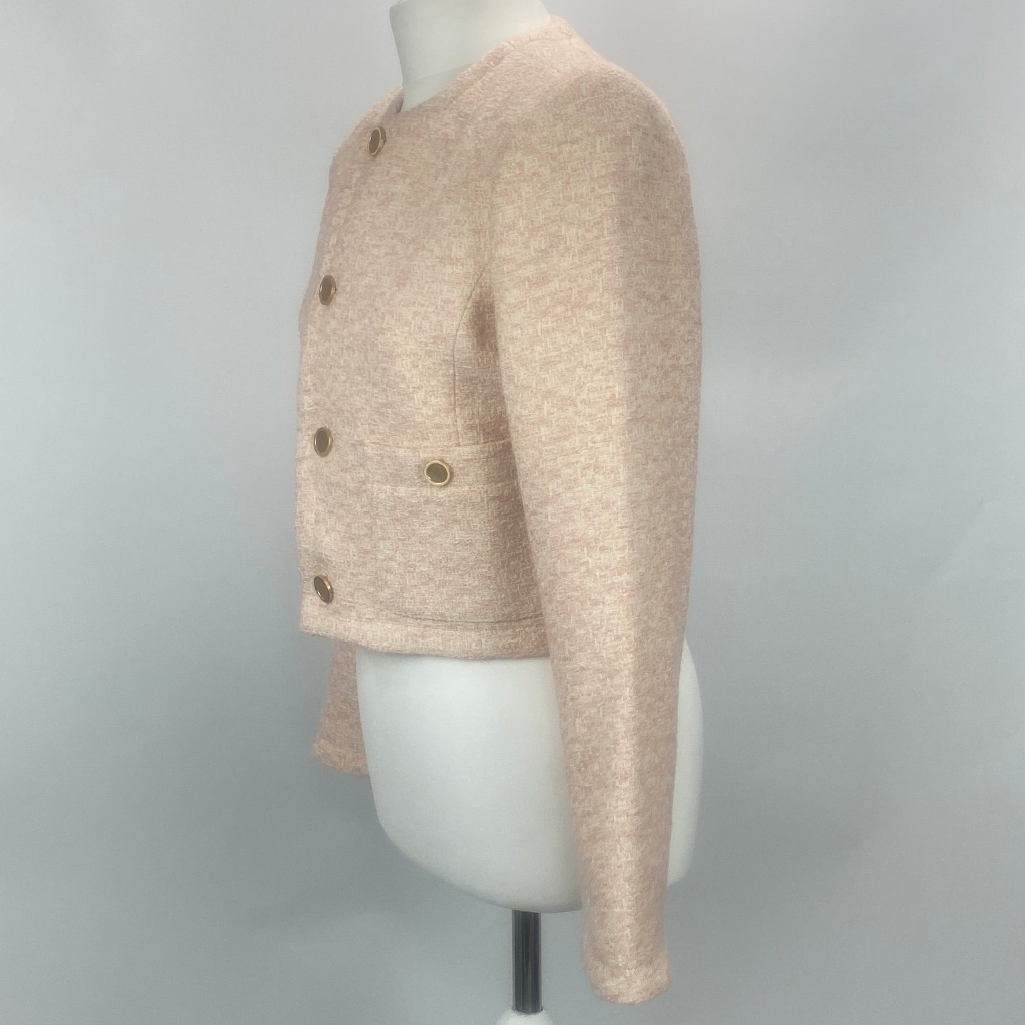Frame New £566 Pink & Cream Weave Azalea Crop Jacket M