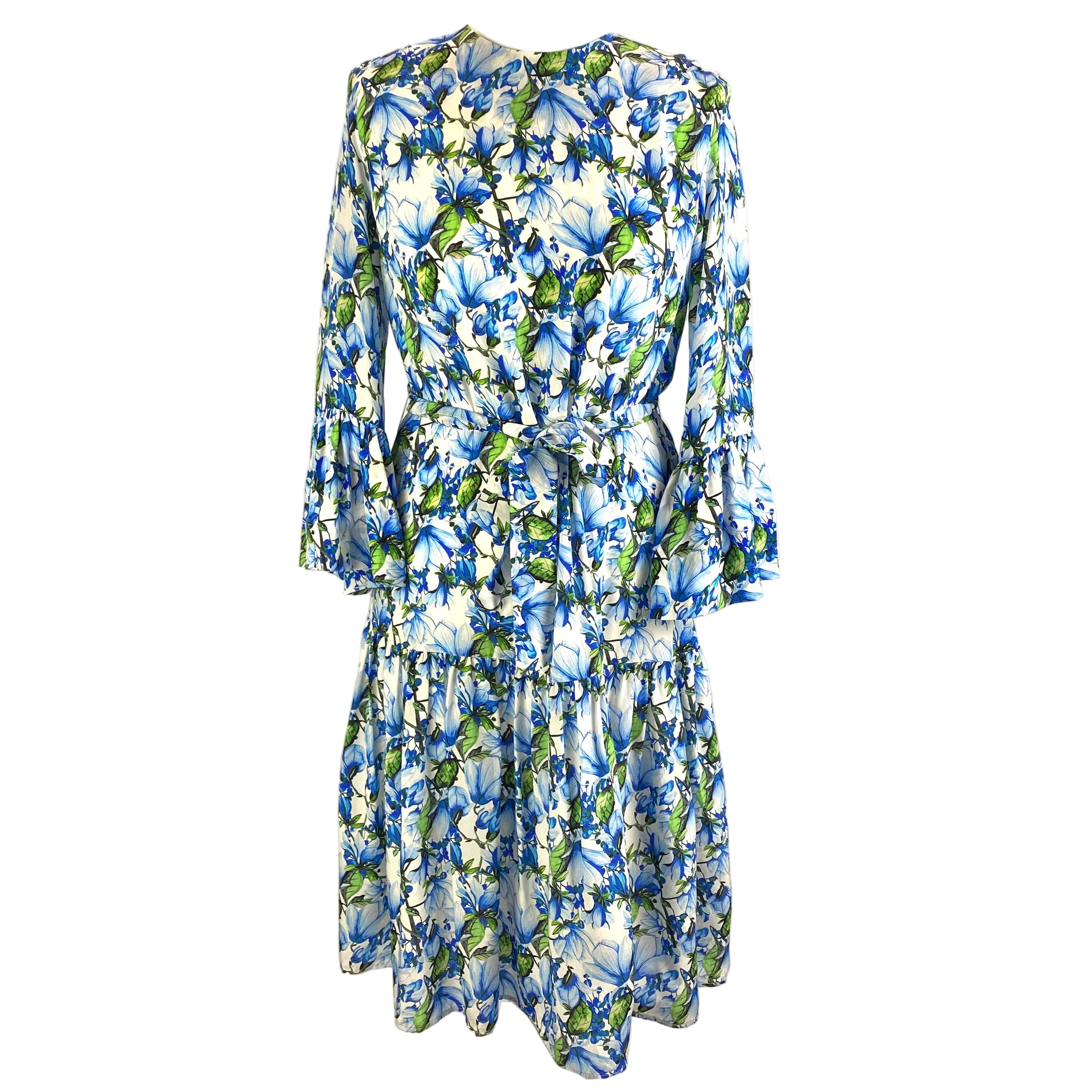 Catherine Prevost New £595 Magnolia Blue Crepe De Chine Dress S