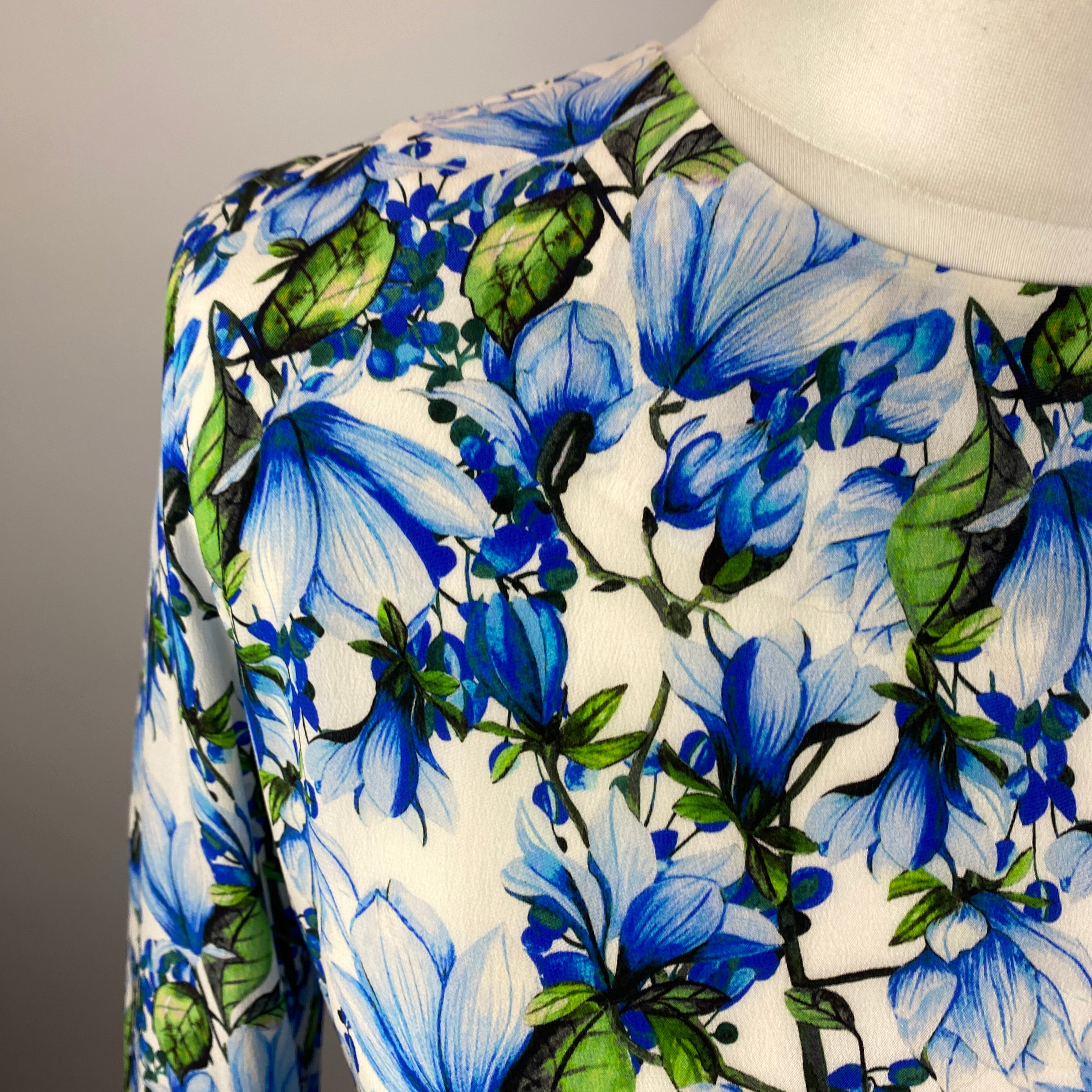 Catherine Prevost New £595 Magnolia Blue Crepe De Chine Dress S