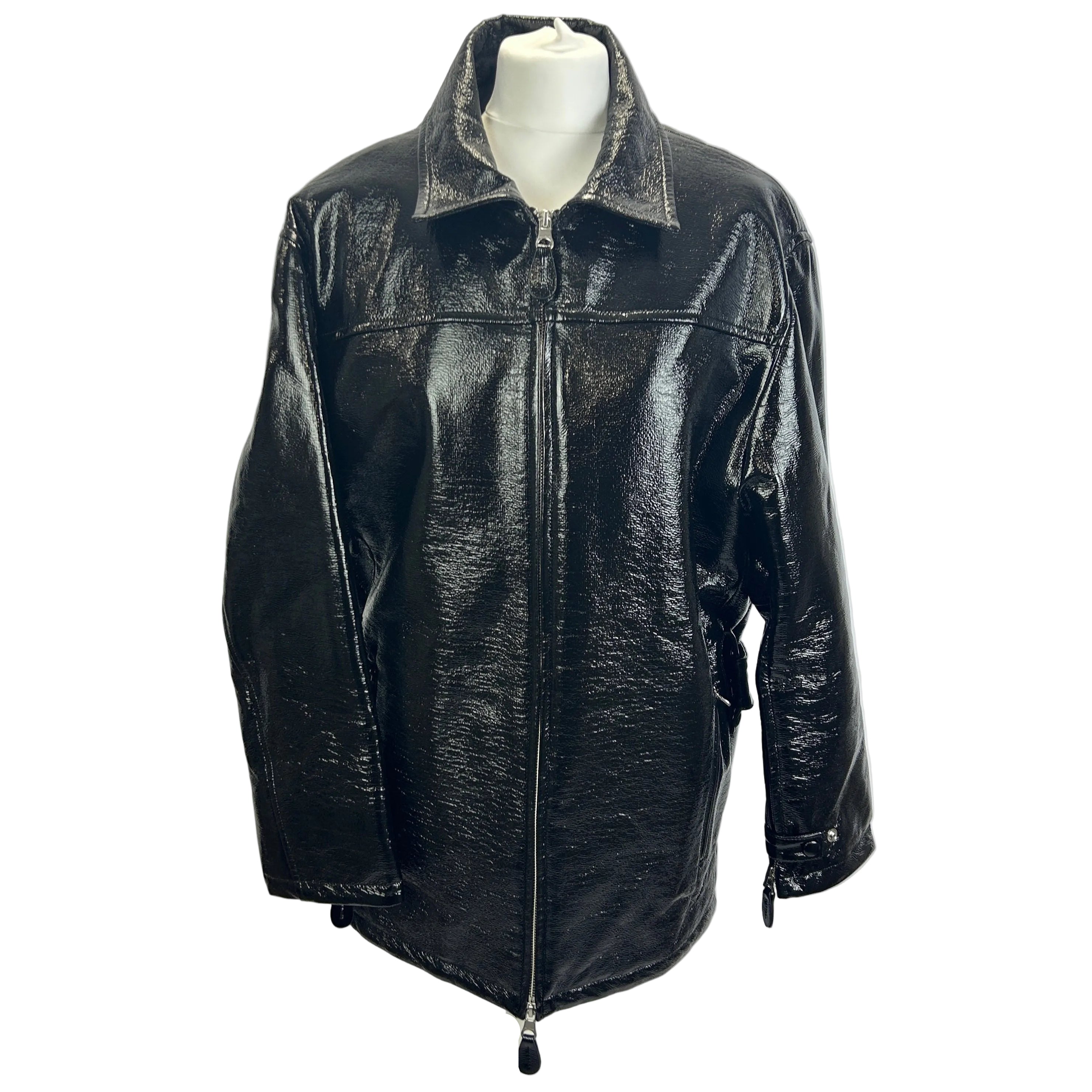 Courreges New £1545 Black Wet Look Zippered Longline Jacket M