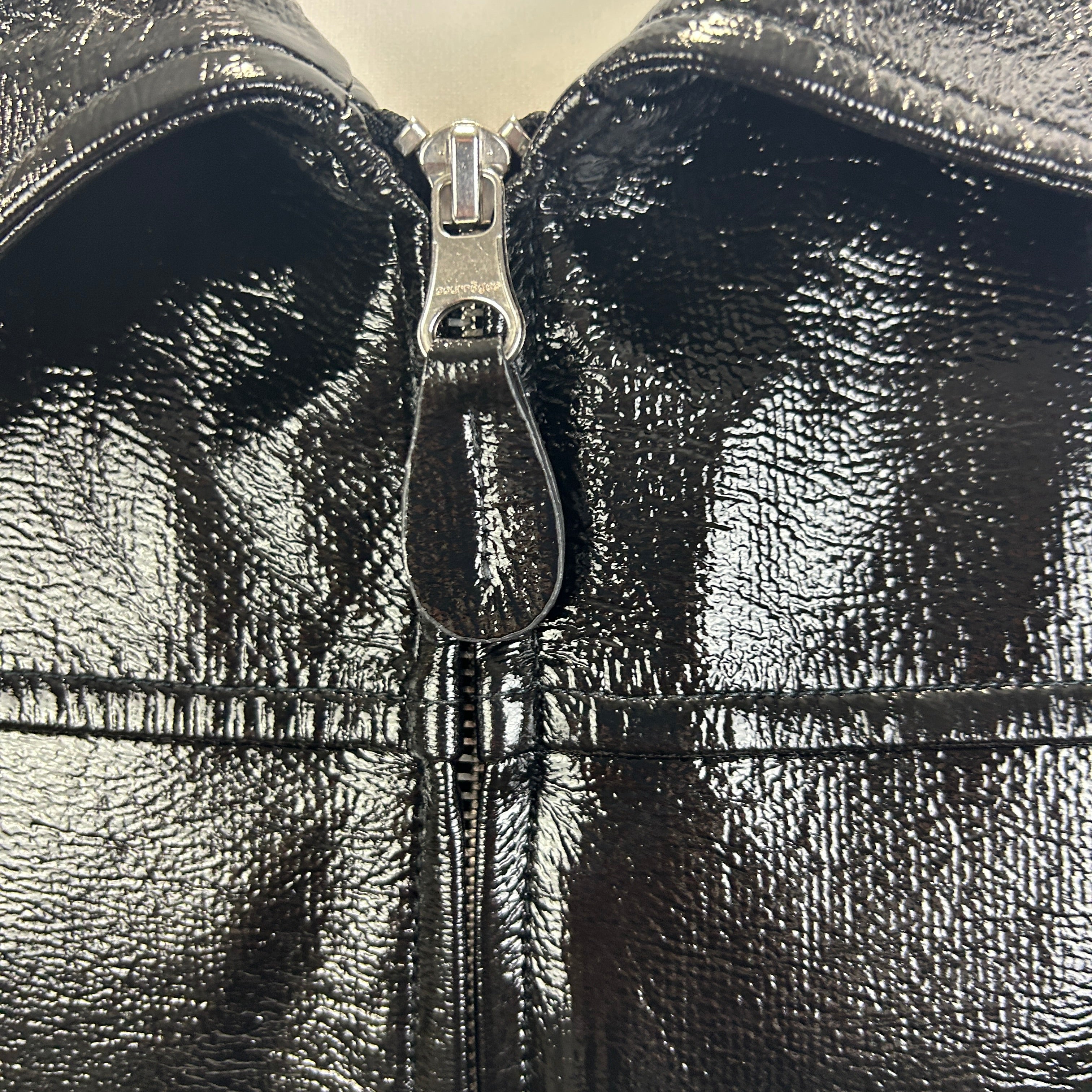 Courreges New £1545 Black Wet Look Zippered Longline Jacket M