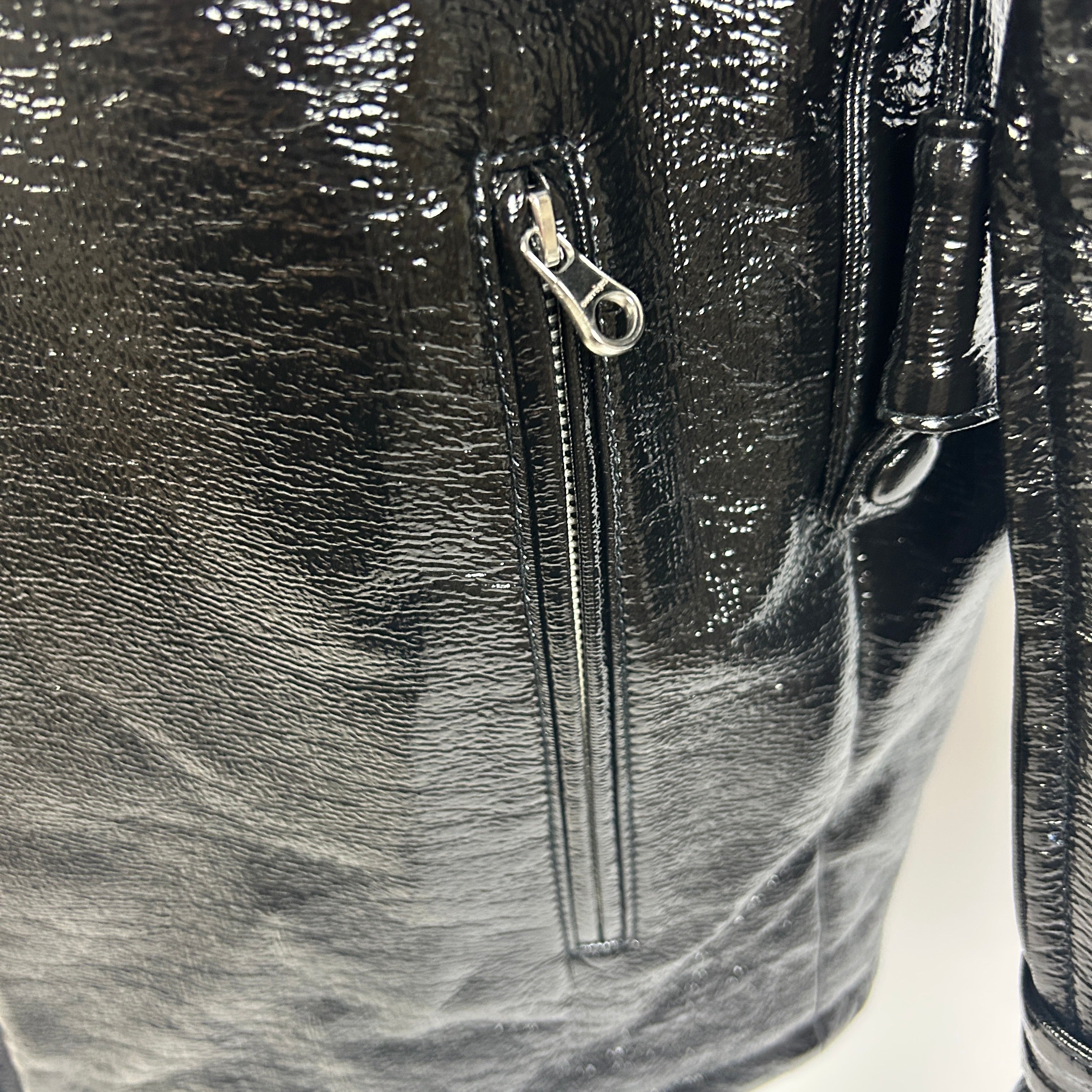 Courreges New £1545 Black Wet Look Zippered Longline Jacket M