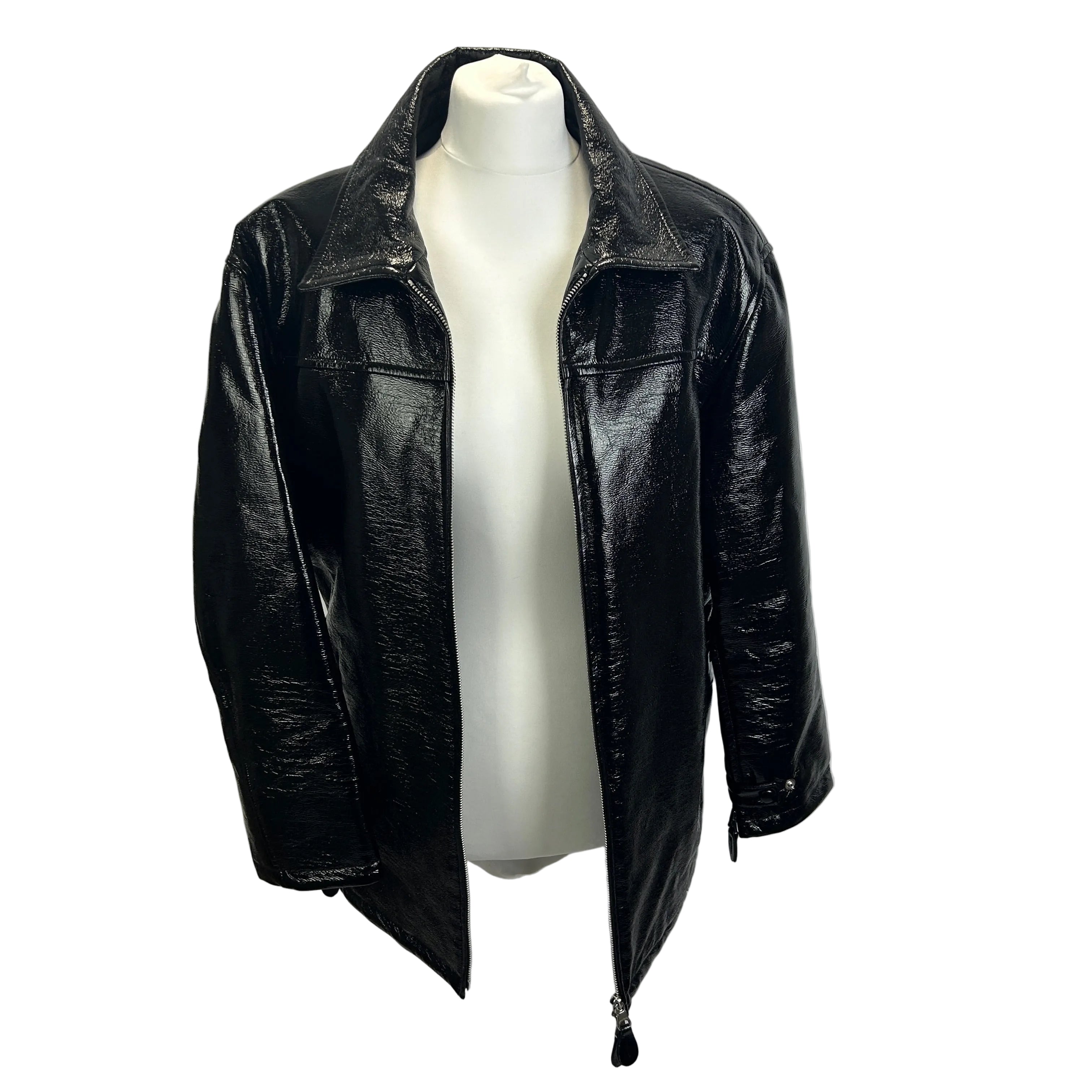 Courreges New £1545 Black Wet Look Zippered Longline Jacket M