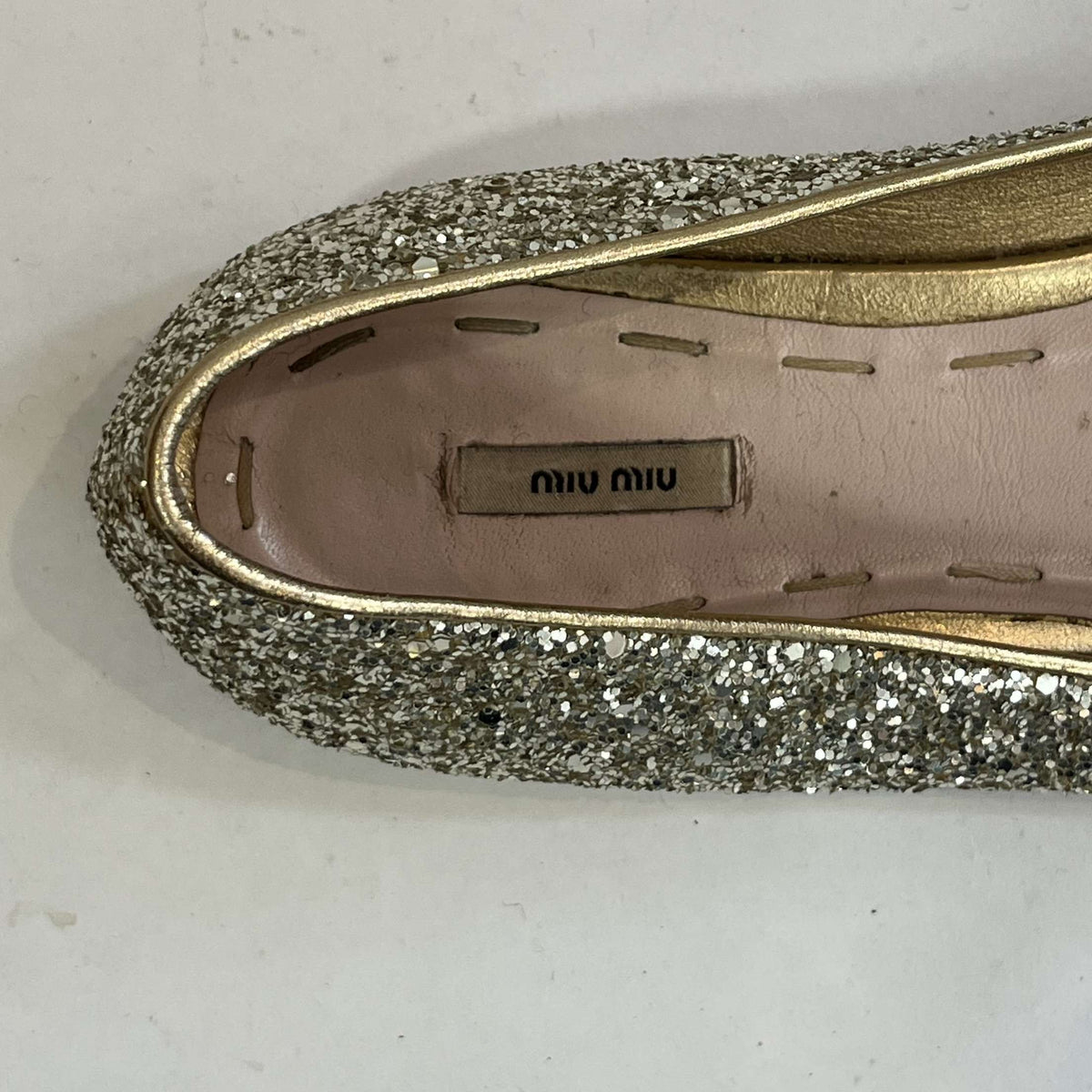 Miu Miu £400 Gold Glitter Maryjane Pumps 38