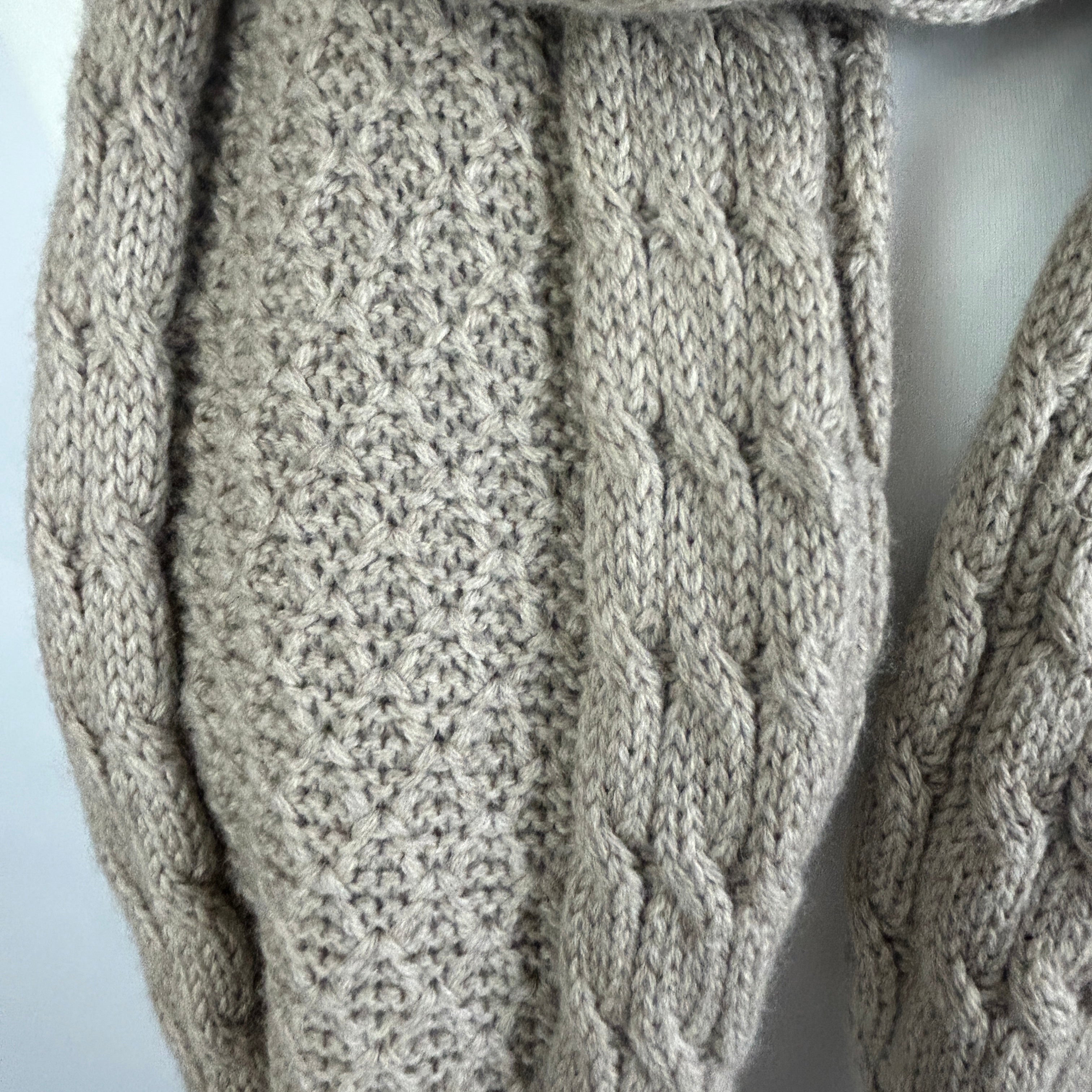Chinti & Parker Oatmeal Cable Knit Pompom Scarf