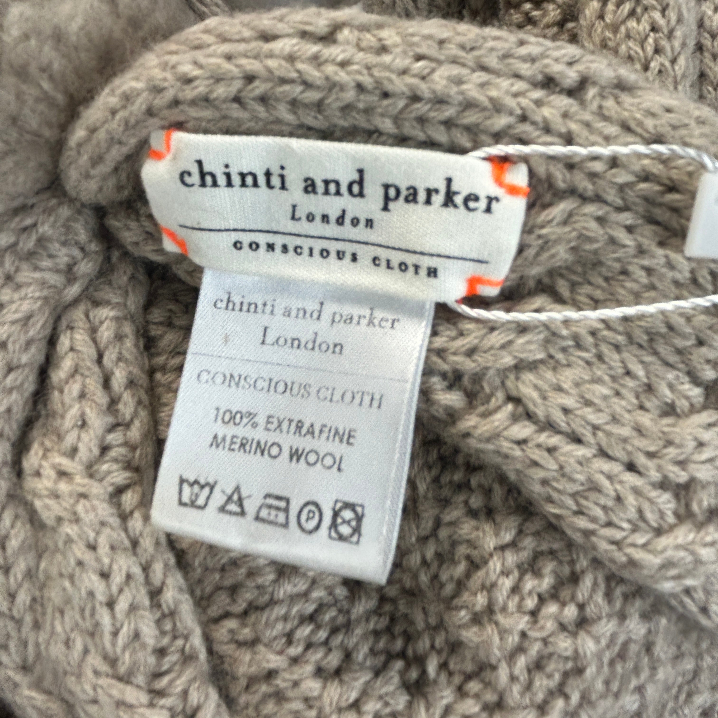 Chinti & Parker Oatmeal Cable Knit Pompom Scarf