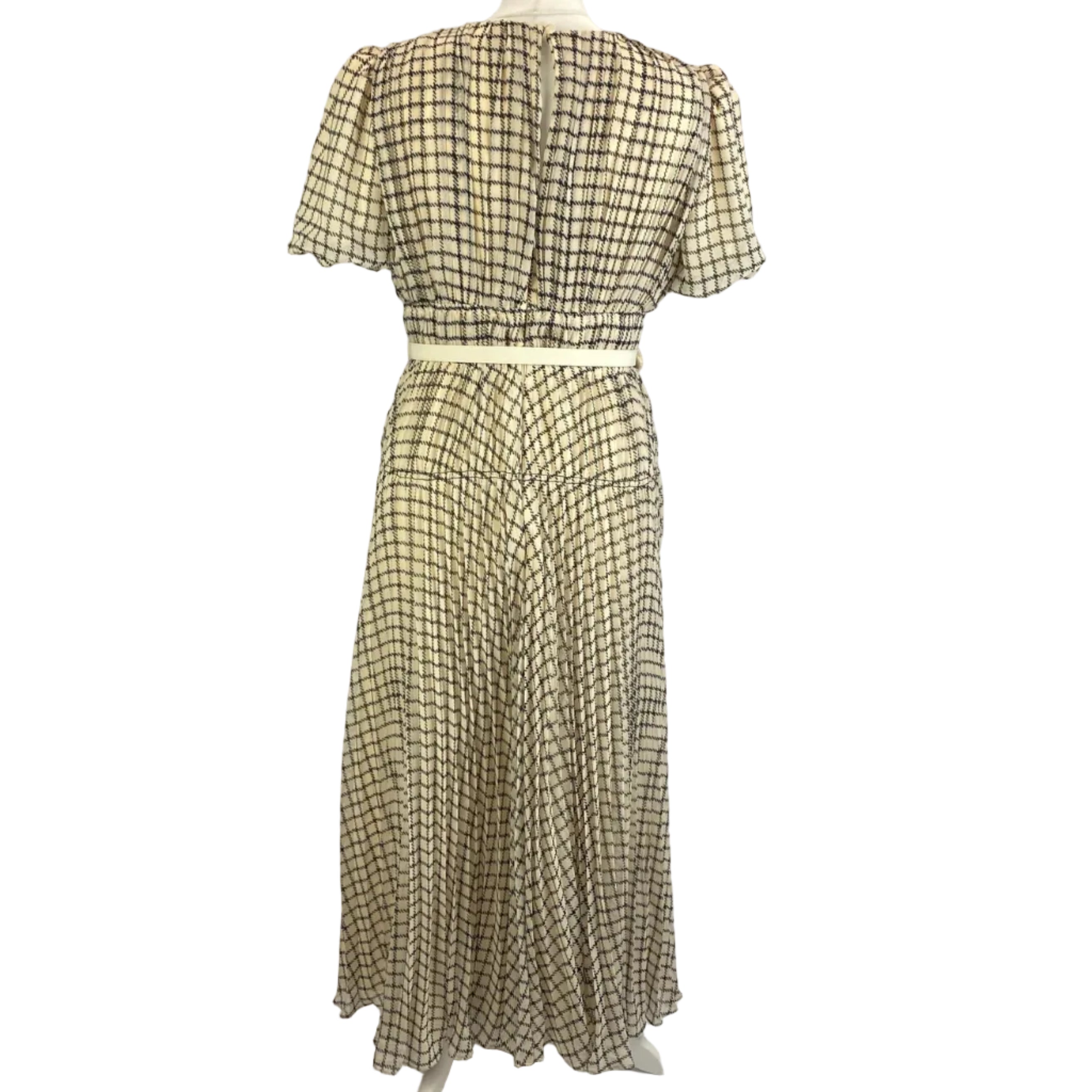 Self-Portrait £400 Cream & Black Check Chiffon Maxi Dress S