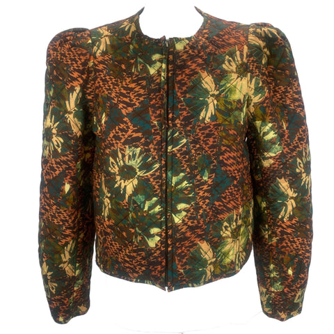 Ulla Johnson Tan & Green Floral Quilted Cotton Jacket M