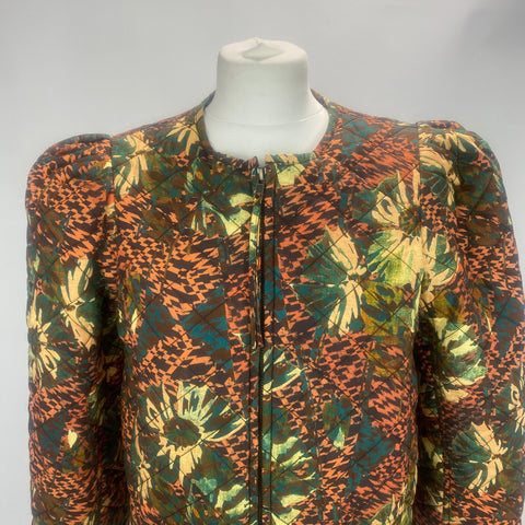 Ulla Johnson Tan & Green Floral Quilted Cotton Jacket M