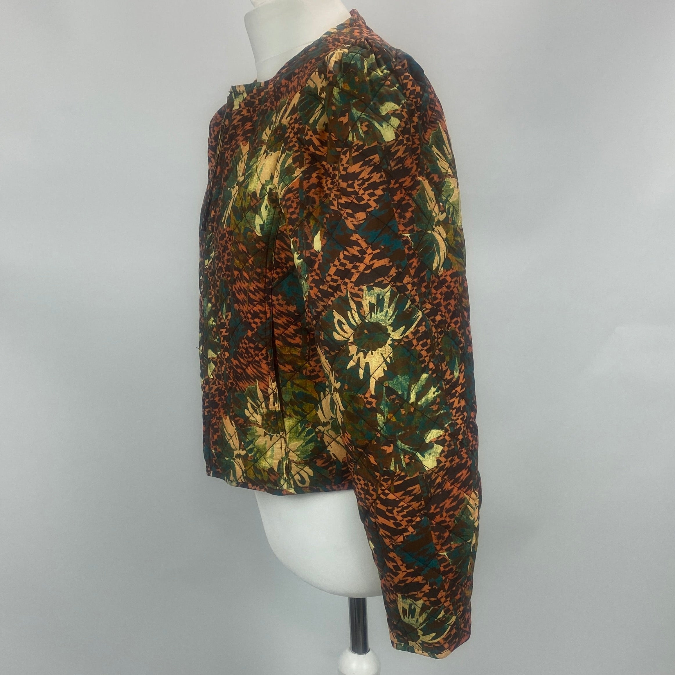 Ulla Johnson Tan & Green Floral Quilted Cotton Jacket M