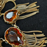 Hattie Carnegie Vintage Faceted Amber & Waterfall Chain Necklace