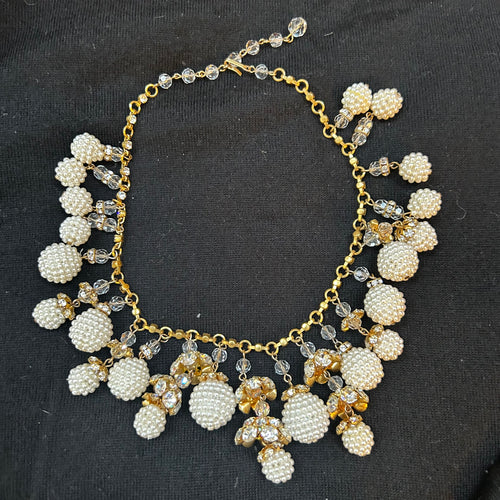 Vintage Seed Pearl & Clear Crystal Choker Necklace