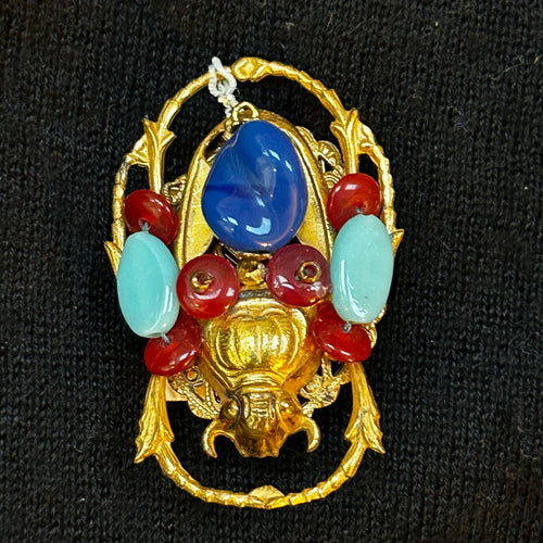 Miriam Haskell Vintage Scarab Beetle Egyptian Revival Brooch