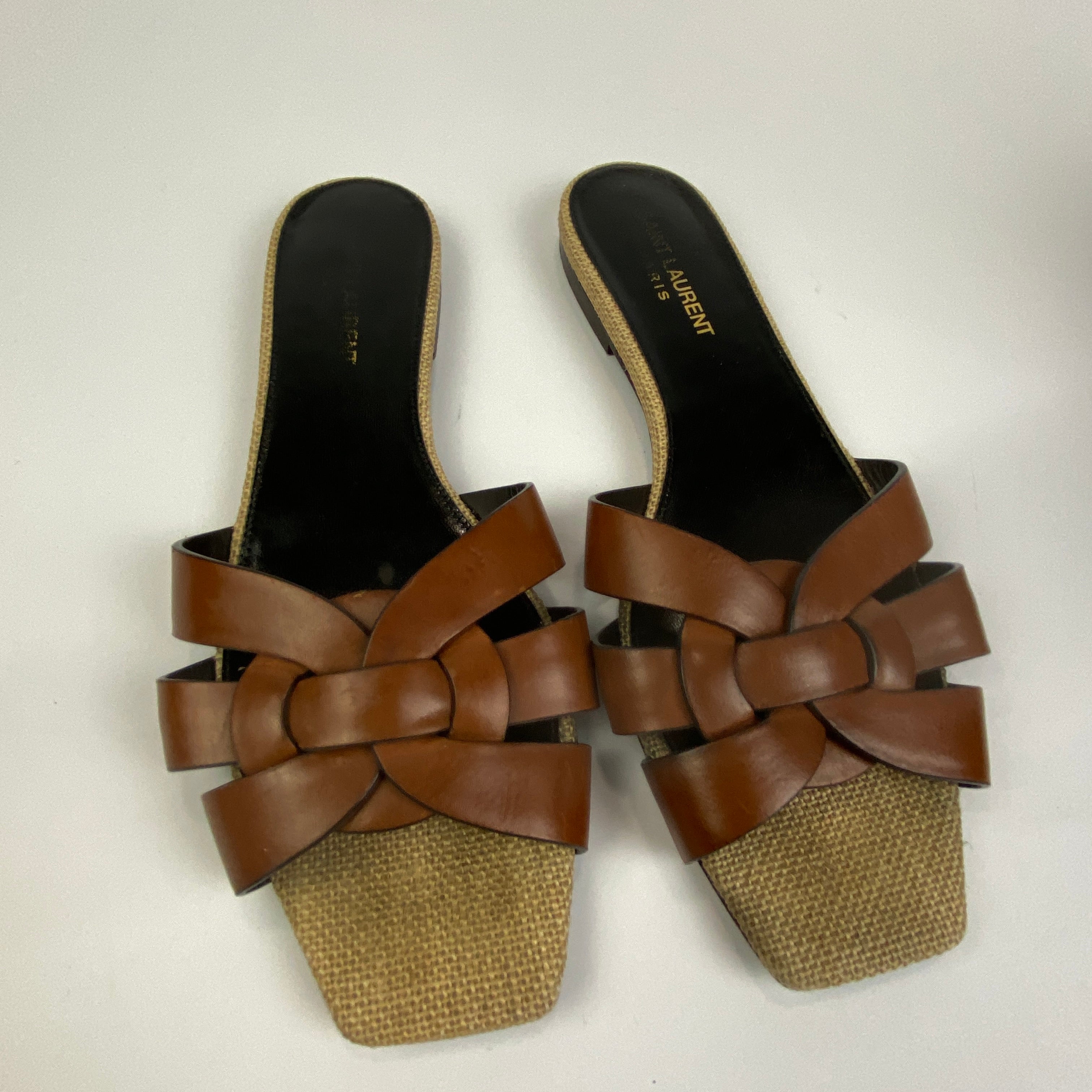 Saint Laurent £480 Papaya Tribute Flat Slide Sandals 38.5