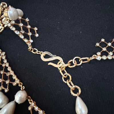 Dior Vintage Drop Pearl & Crystal Filigree Necklace
