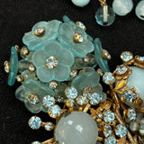 Miriam Haskell Vintage Blue Milk Glass & Crystal Brooch & Earrings