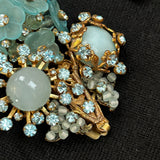 Miriam Haskell Vintage Blue Milk Glass & Crystal Brooch & Earrings