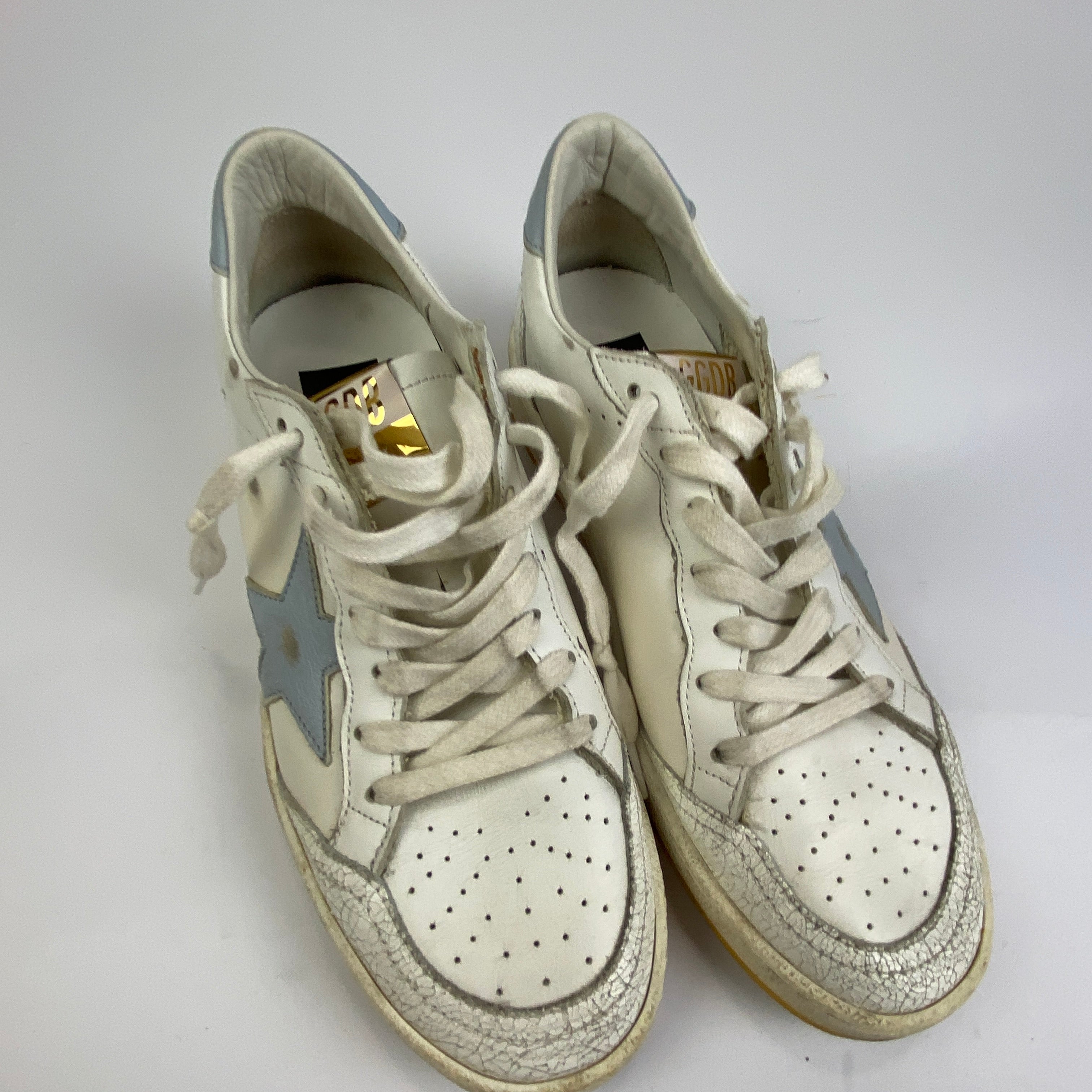 Golden Goose £470 White Cracked Leather Ball Star Trainers 38