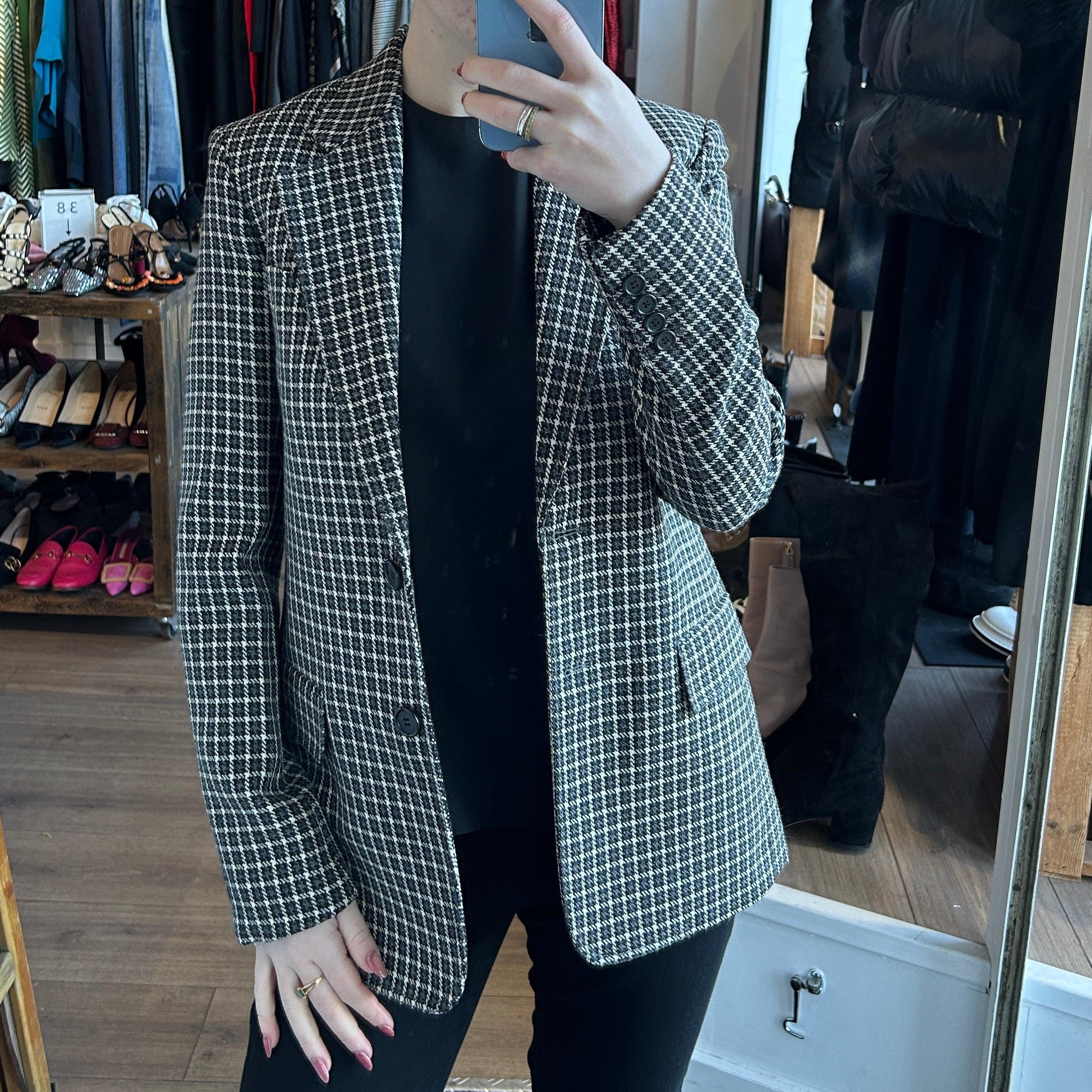 Celine Phoebe Philo New Grey Check Wool Classic Blazer XS