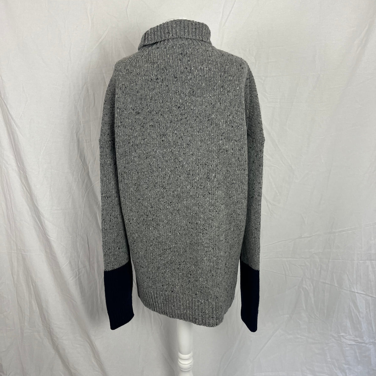 Alexa Chung Grey Marl and Navy Roll Neck Knitted Jumper L