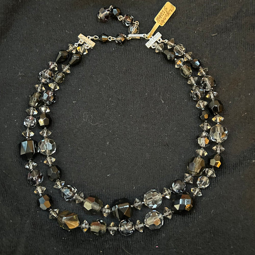 Hattie Carnegie Vintage Smoked Glass Bead Two Strand Choker Necklace