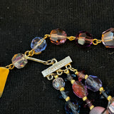 Hattie Carnegie Vintage Blue Glass Bead 3 Strand Choker Necklace