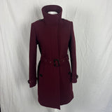 Burberry £2000 Burgundy Wool & Cashmere Belted Trench Coat XS