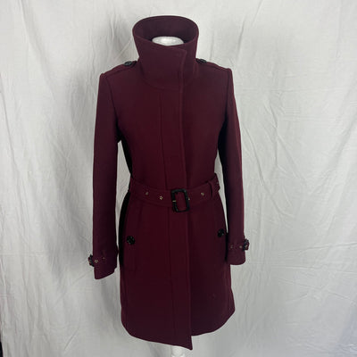 Burberry £2000 Burgundy Wool & Cashmere Belted Trench Coat XS