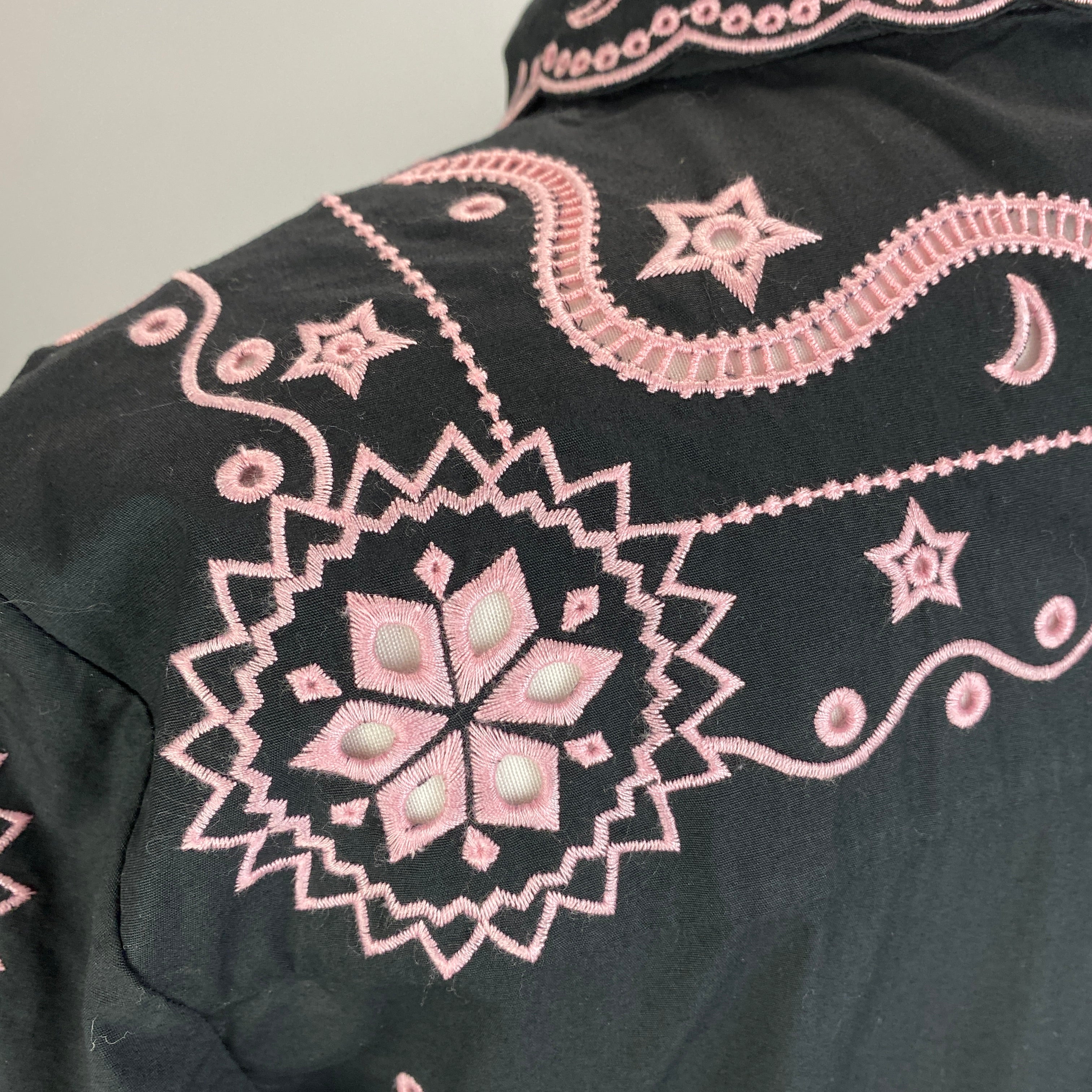 Saloni New £395 Black & Pink Embroidered Cotton Midi Dress S