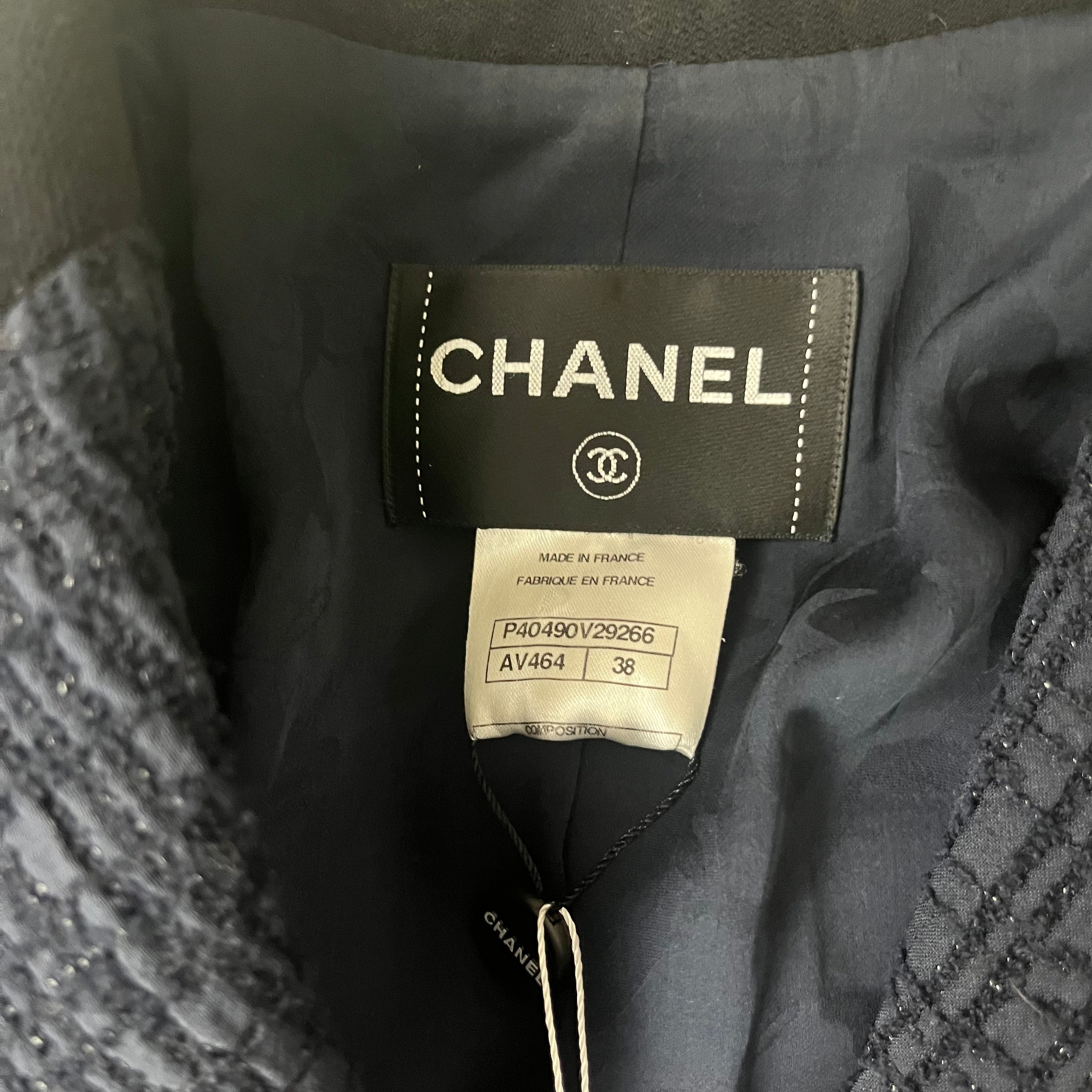 Chanel New Navy Sparkle Wool & Silk Tuxedo Jacket XS/XXS