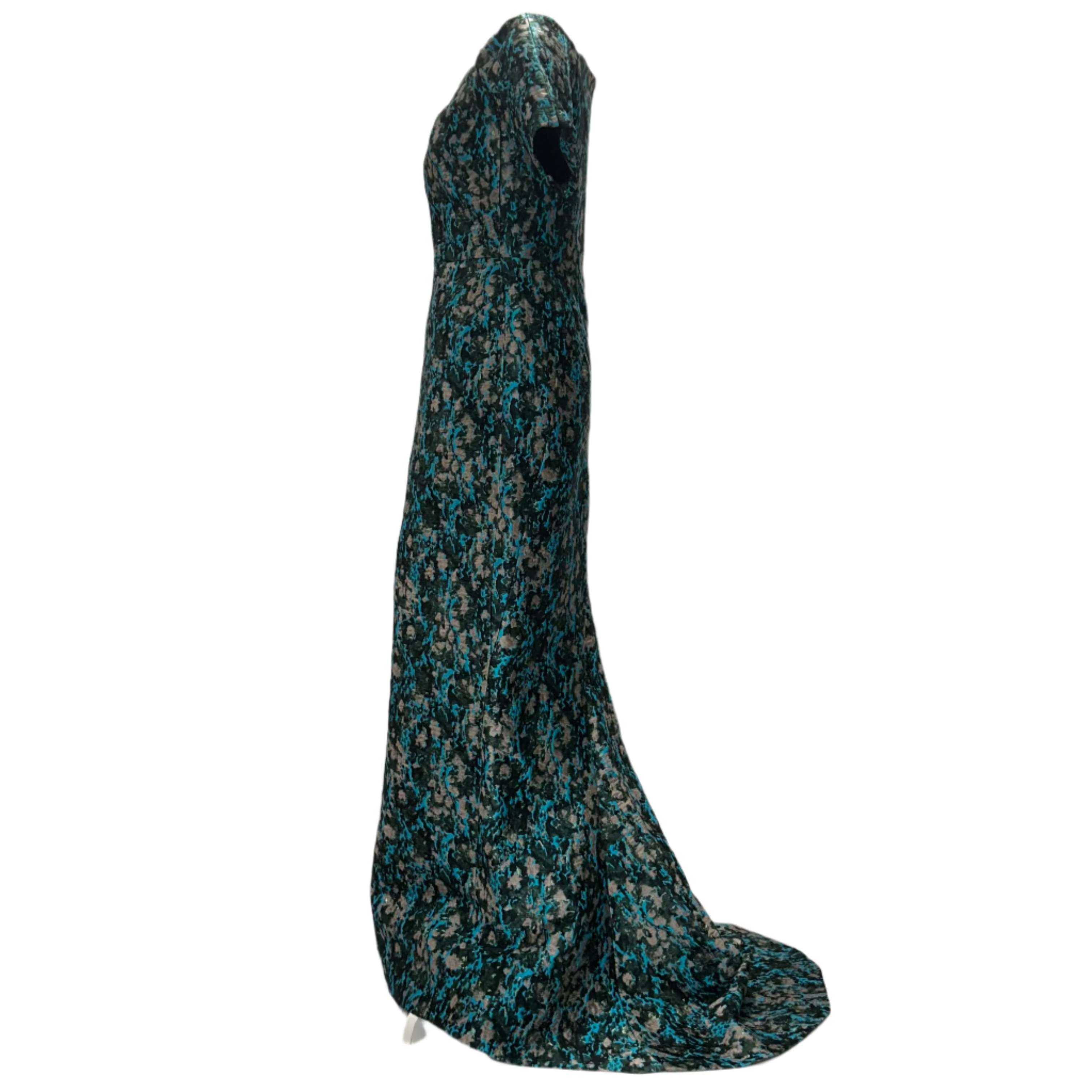 J Mendel $6000 Aqua & Bronze Brocade Evening Gown S
