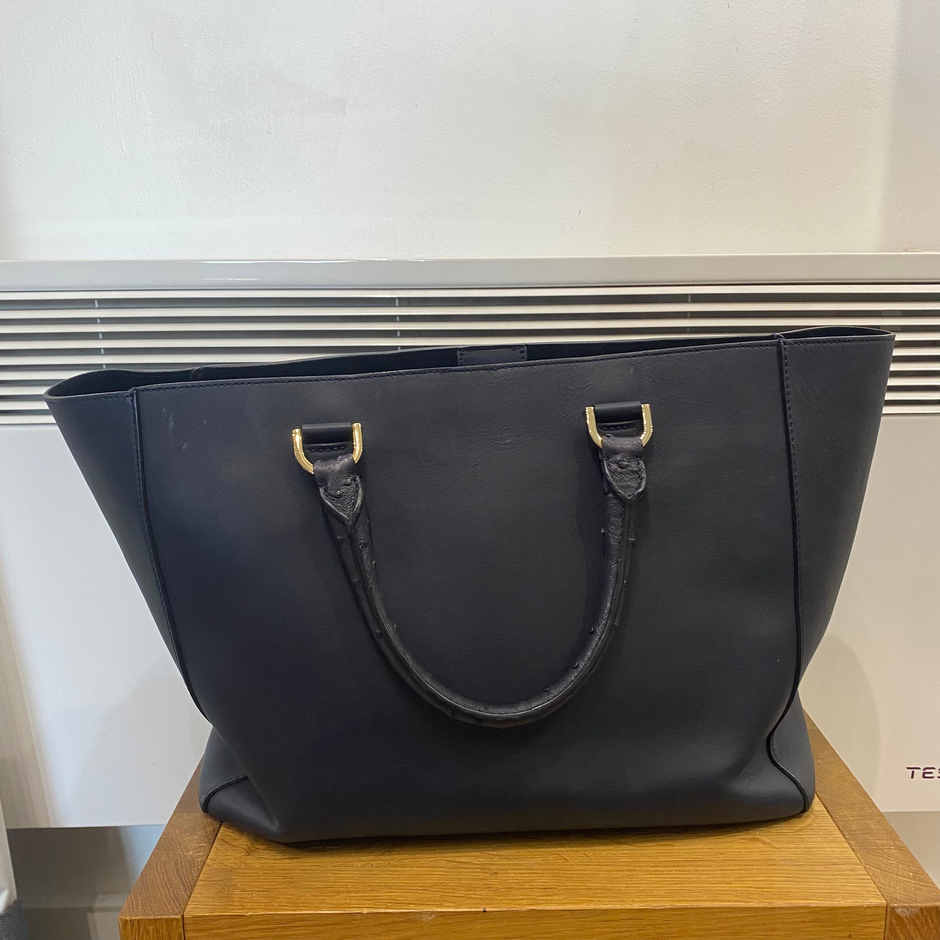 Mulberry Navy Large Calf & Ostrich Willow Tote Bag