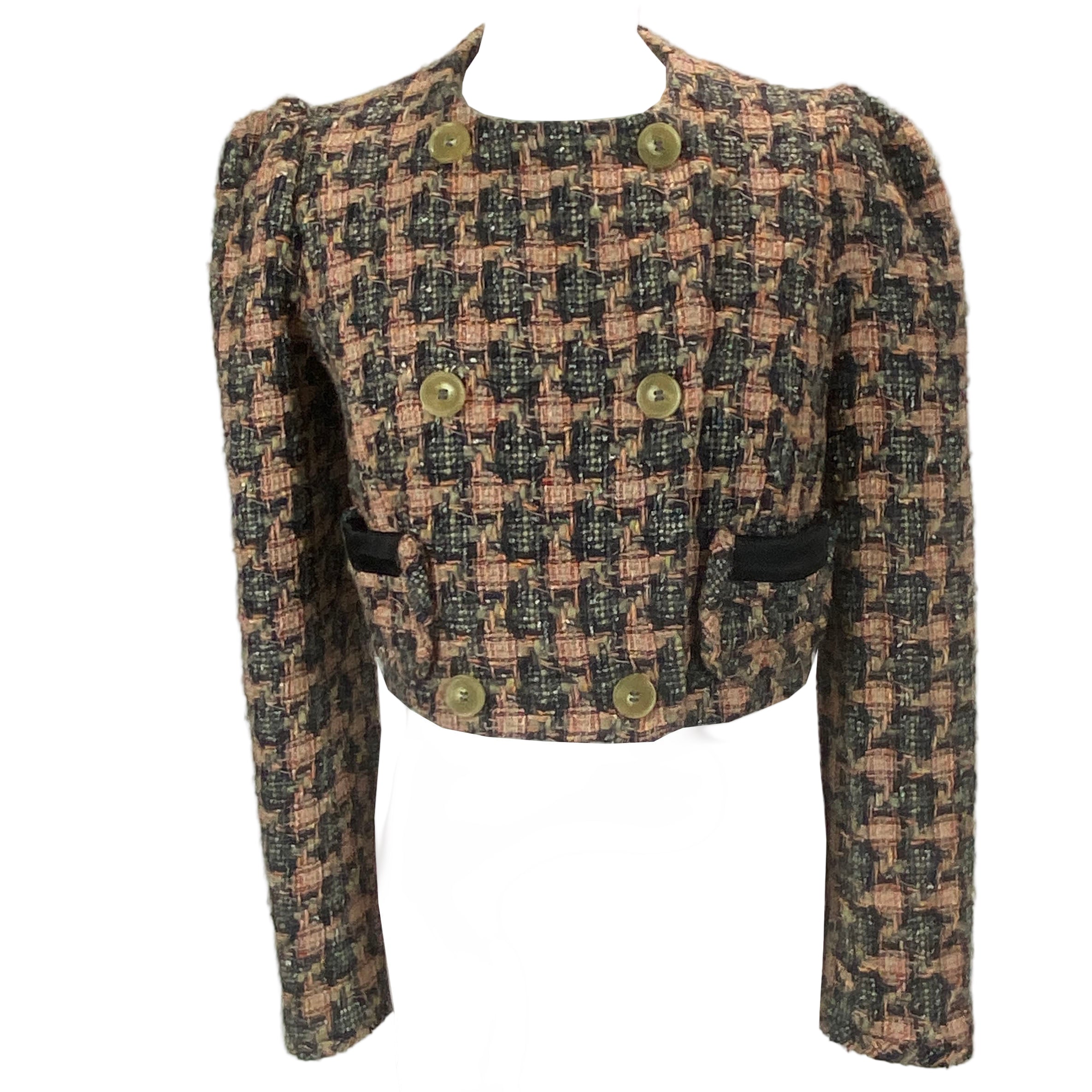 Anna Mason Peach & Sage Tweed Cropped Jacket M