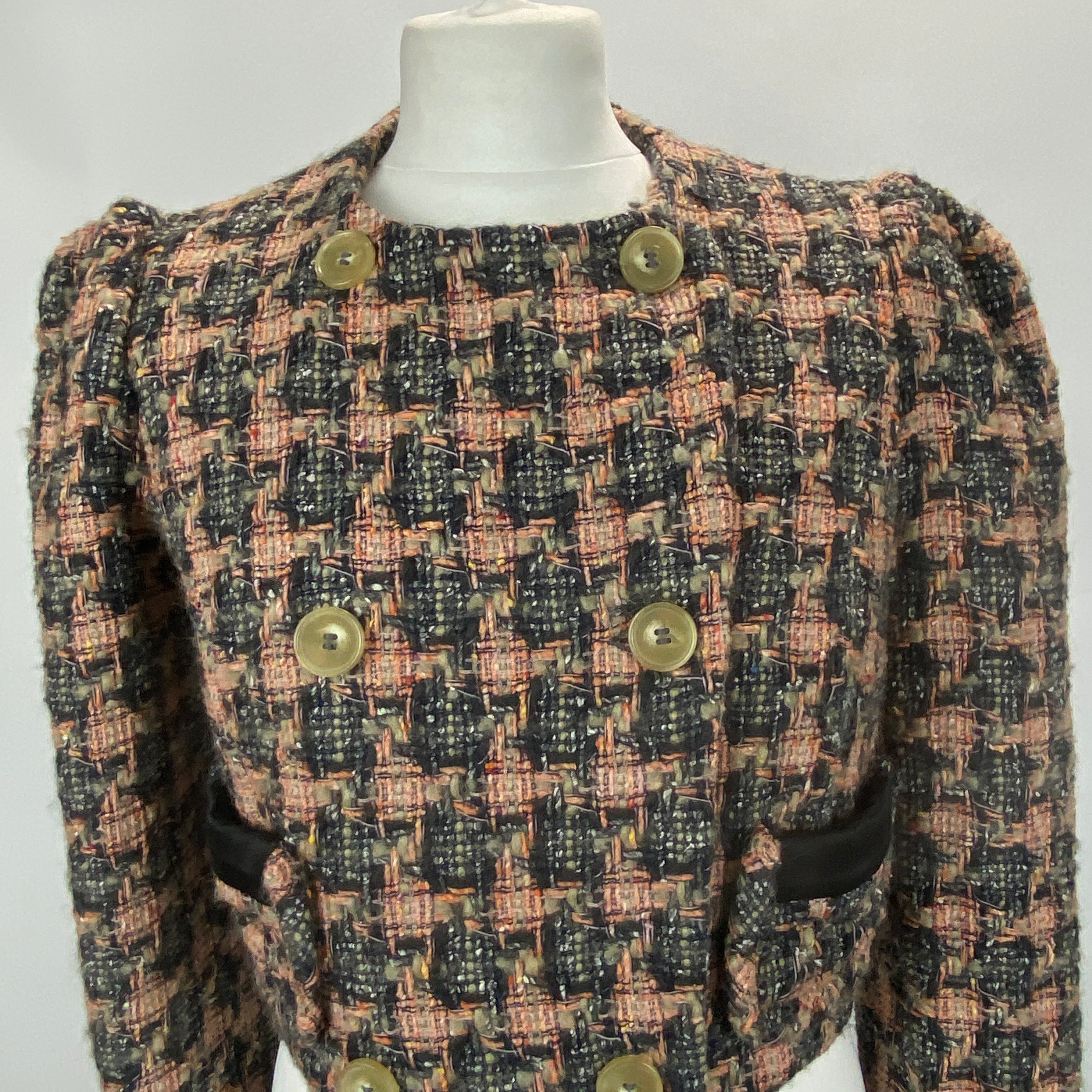 Anna Mason Peach & Sage Tweed Cropped Jacket M