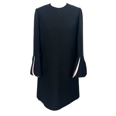 Valentino Black Wool & Silk Petal Cuff Shift Dress S