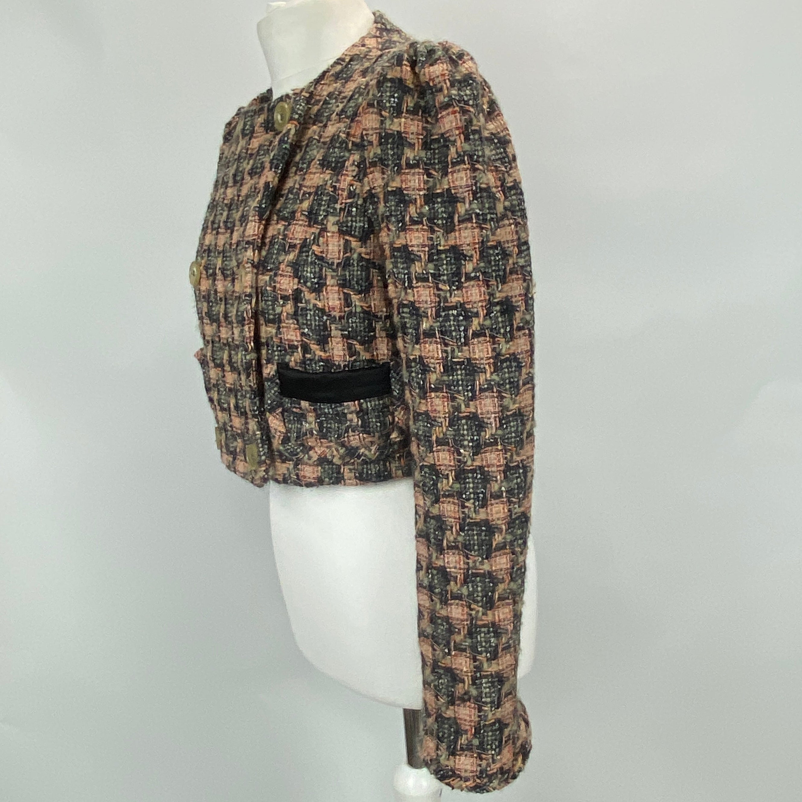 Anna Mason Peach & Sage Tweed Cropped Jacket M